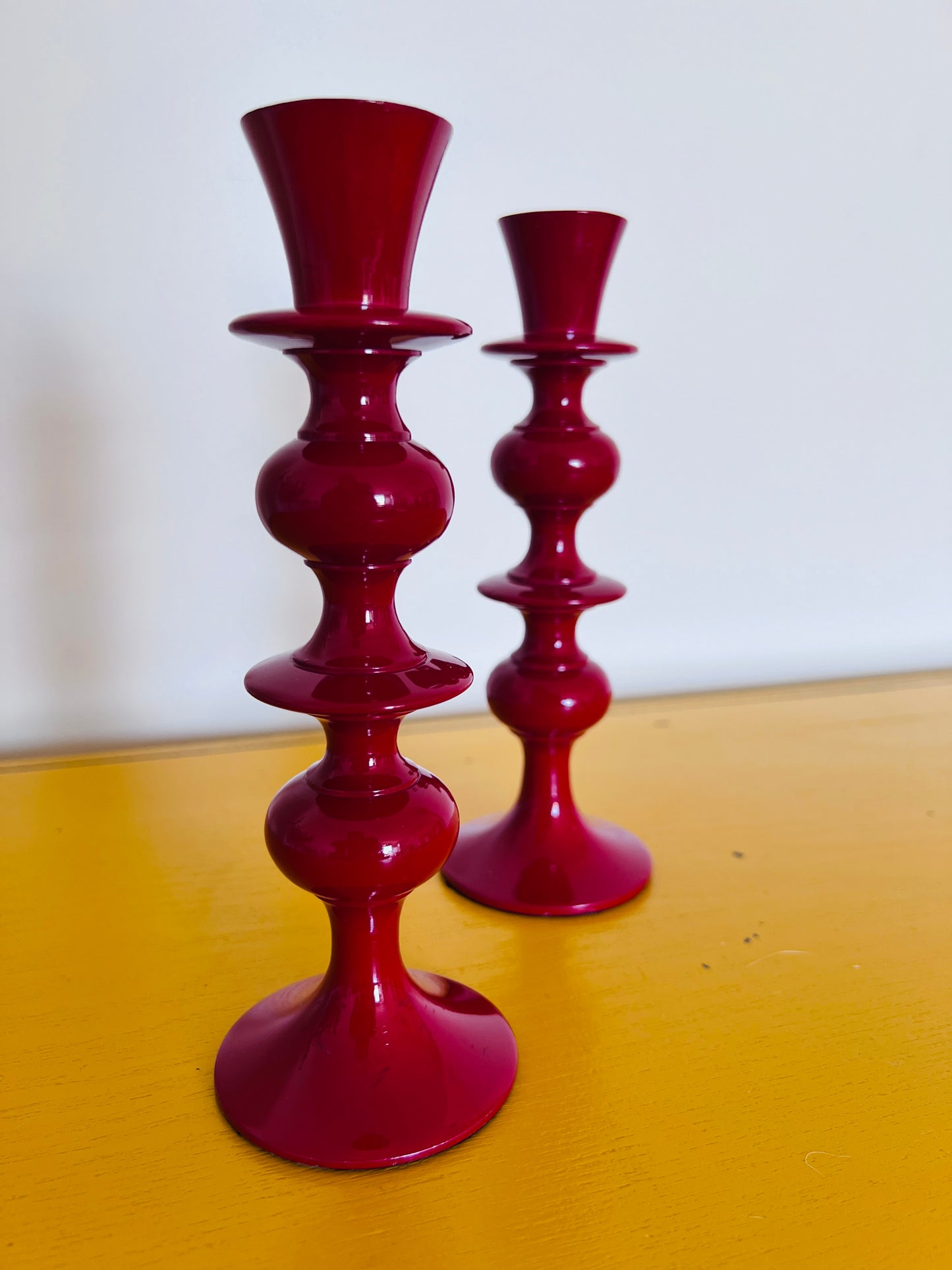 Red Crate & Barrel Metal Candle Holders