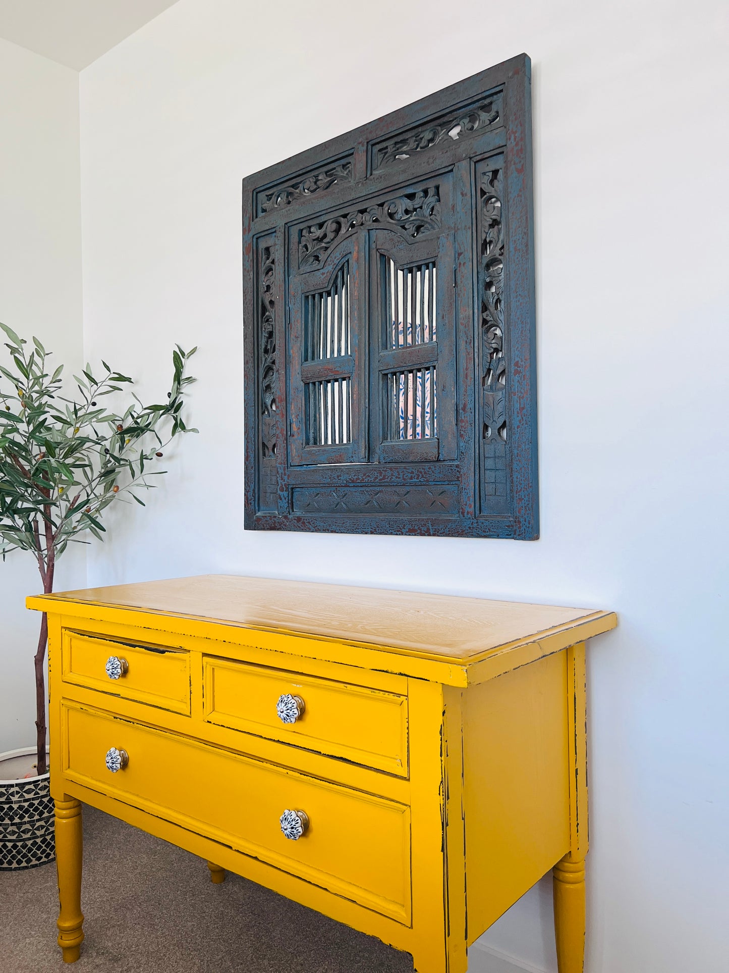 Beautiful Blue Balinese Window Mirror