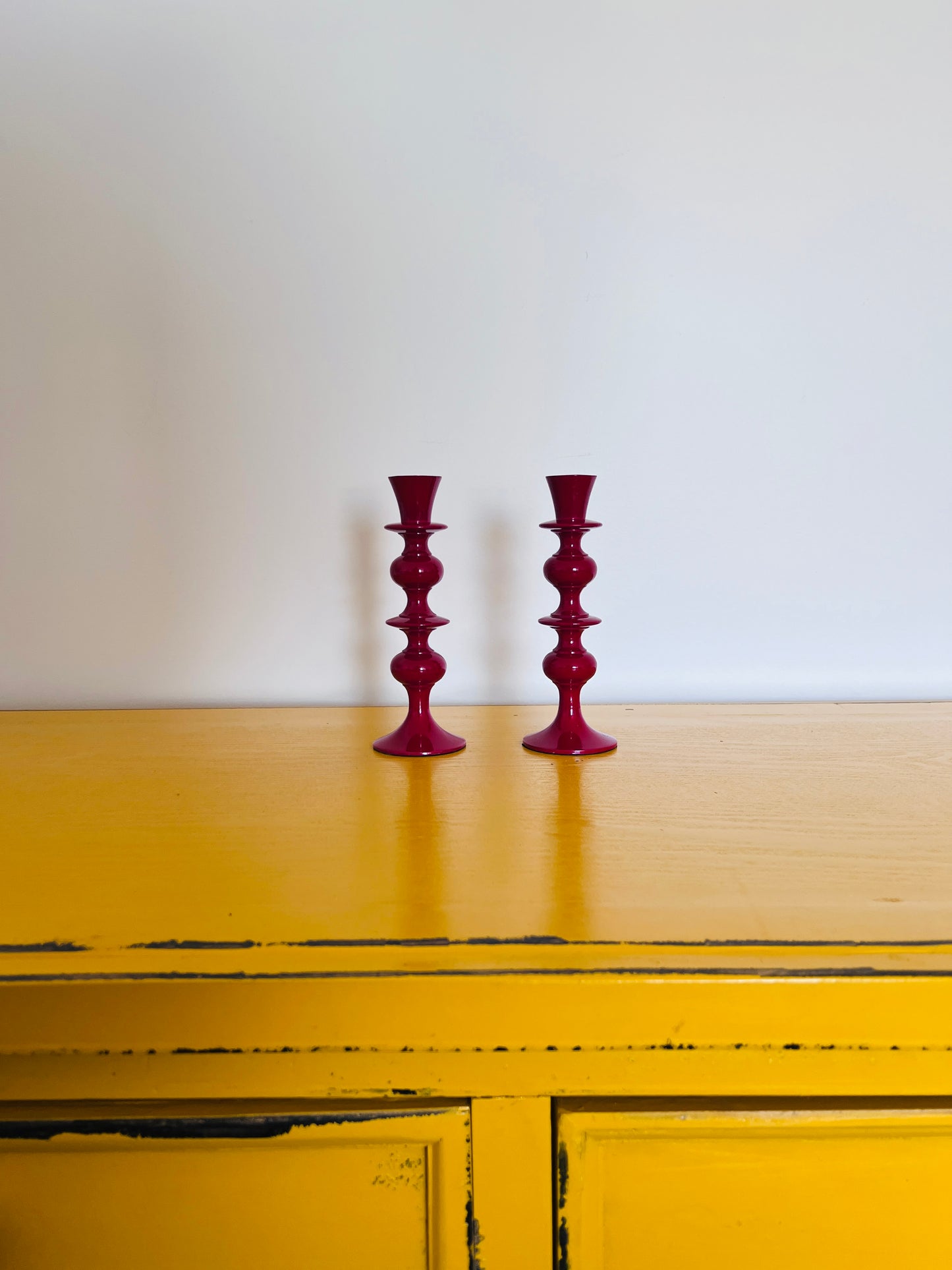 Red Crate & Barrel Metal Candle Holders