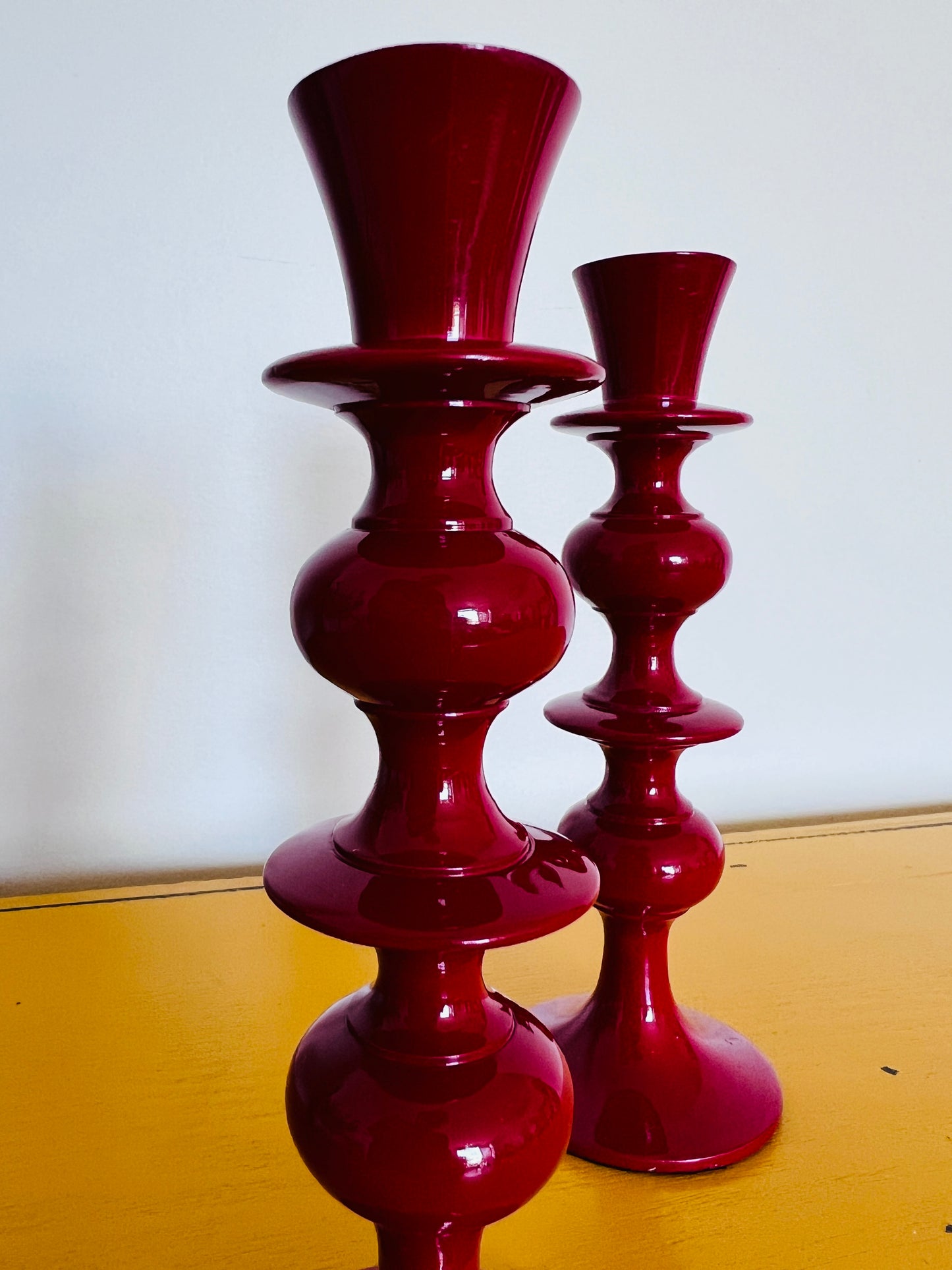 Red Crate & Barrel Metal Candle Holders