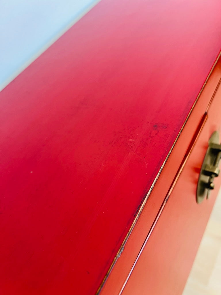 Red Wooden Oriental Hall/Side Table