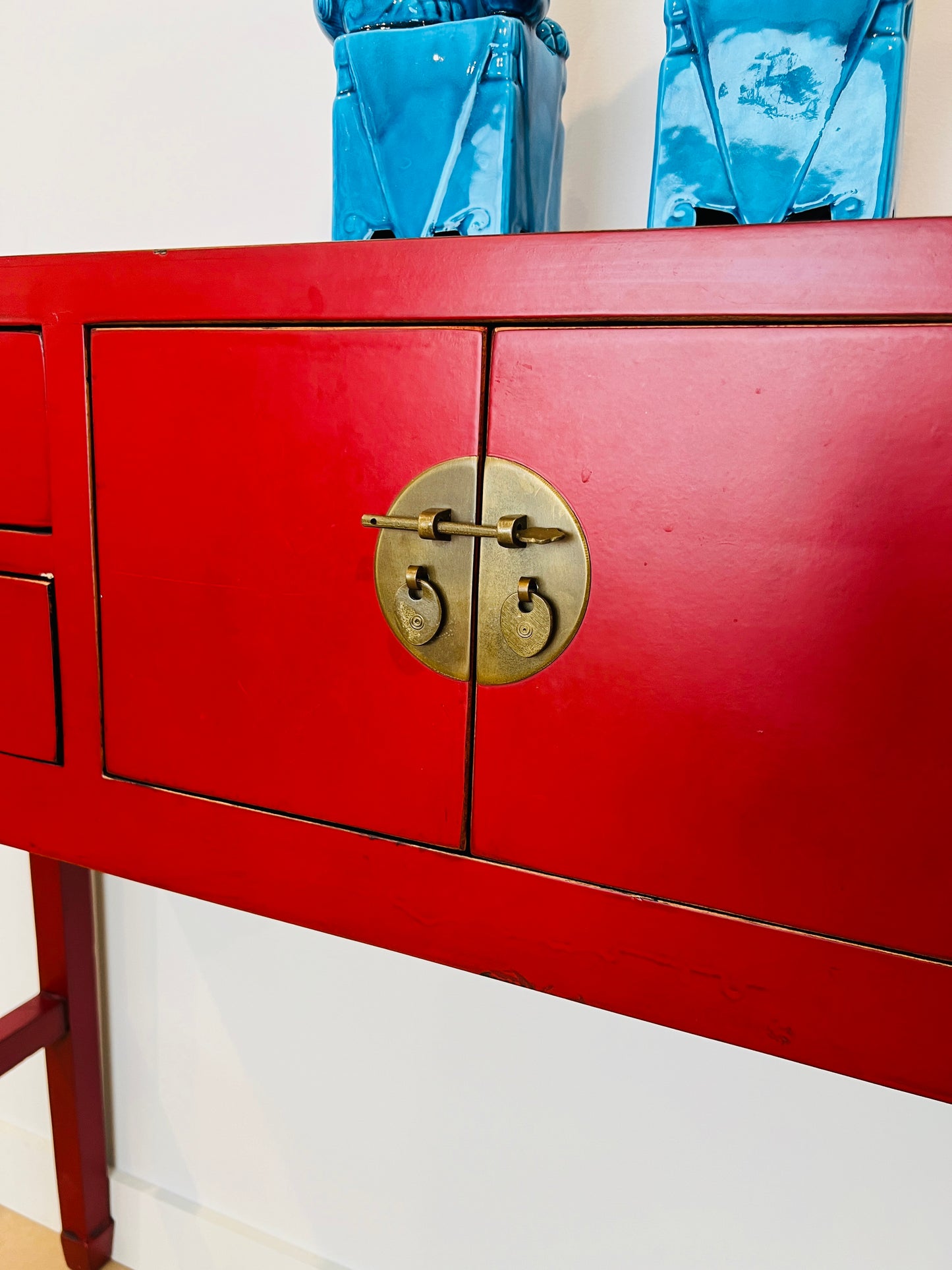 Red Wooden Oriental Hall/Side Table