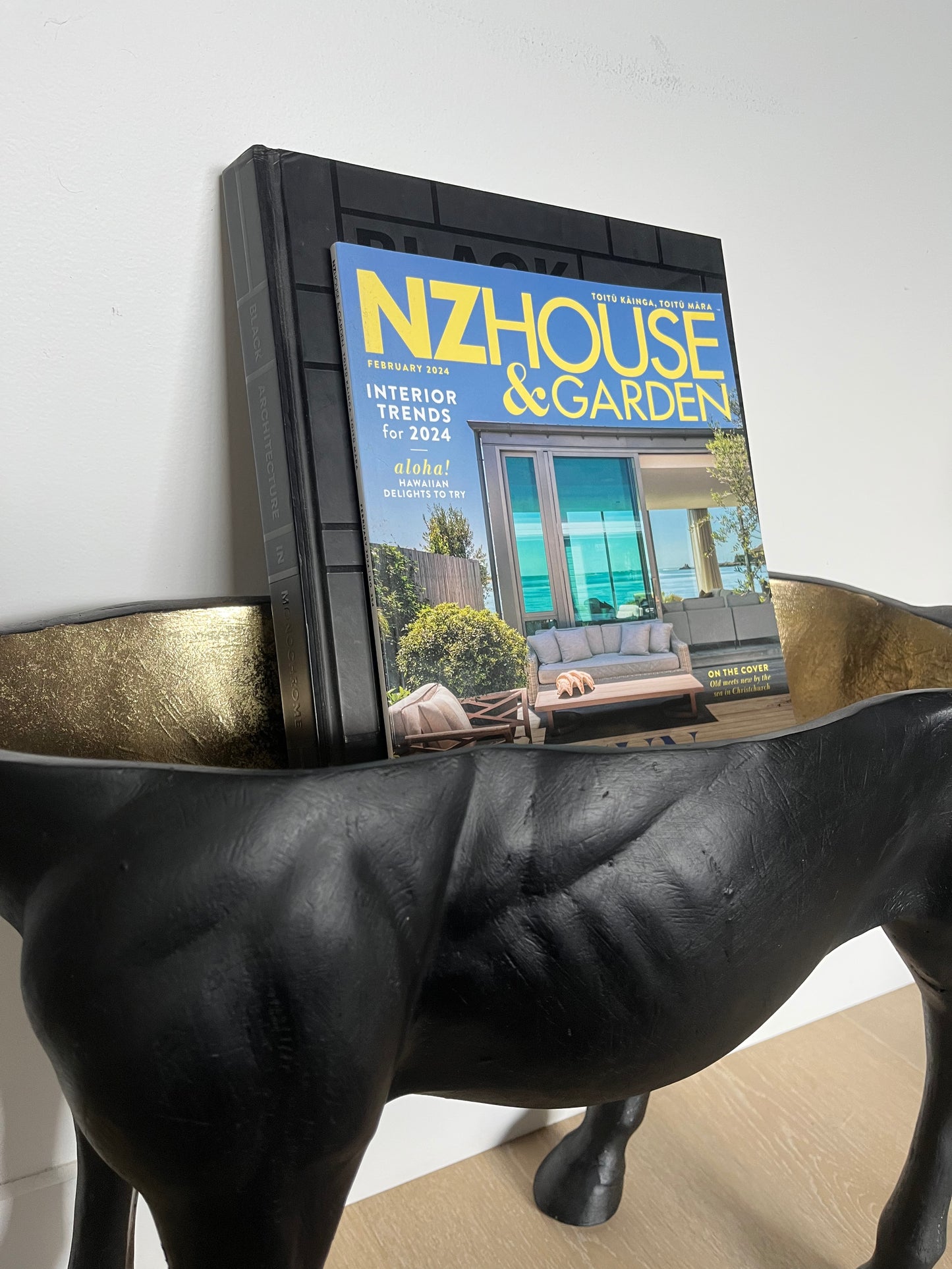 Black/ Gold Open Horse Sculpture
