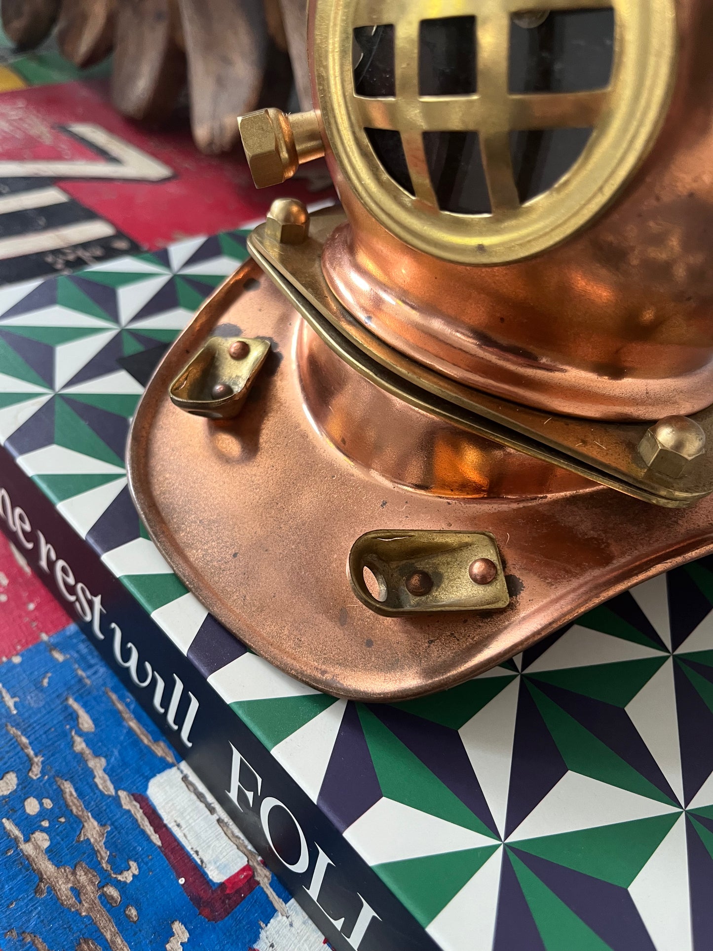 Miniature Vintage-Style Copper Diving Helmet Replica