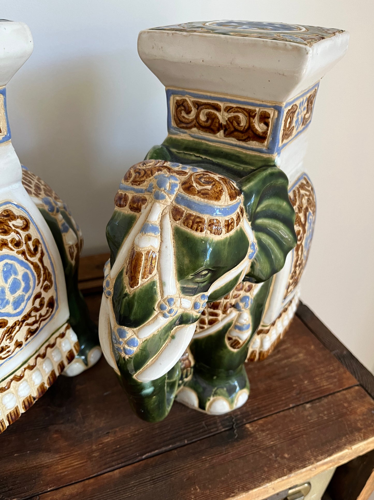 Pair of Ceramic Elephant Pot Stands