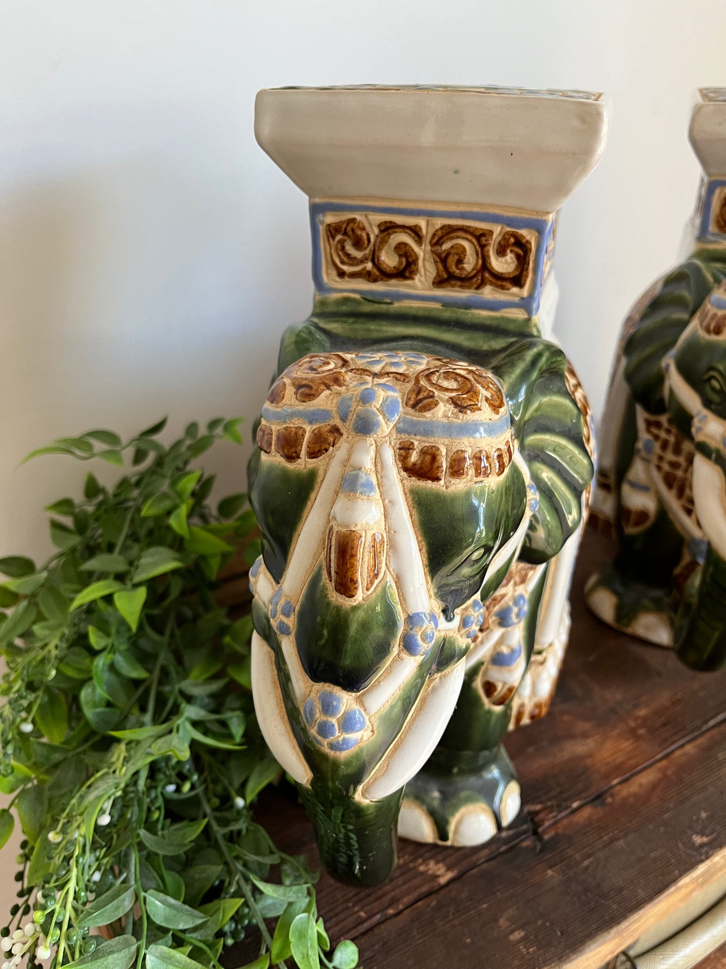 Pair of Ceramic Elephant Pot Stands
