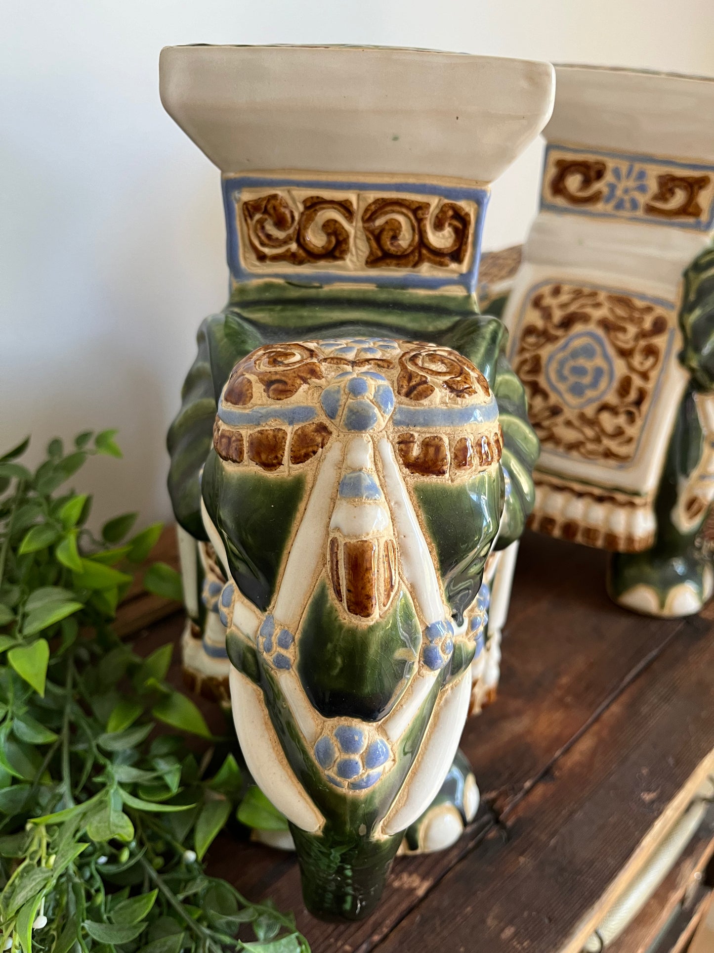 Pair of Ceramic Elephant Pot Stands
