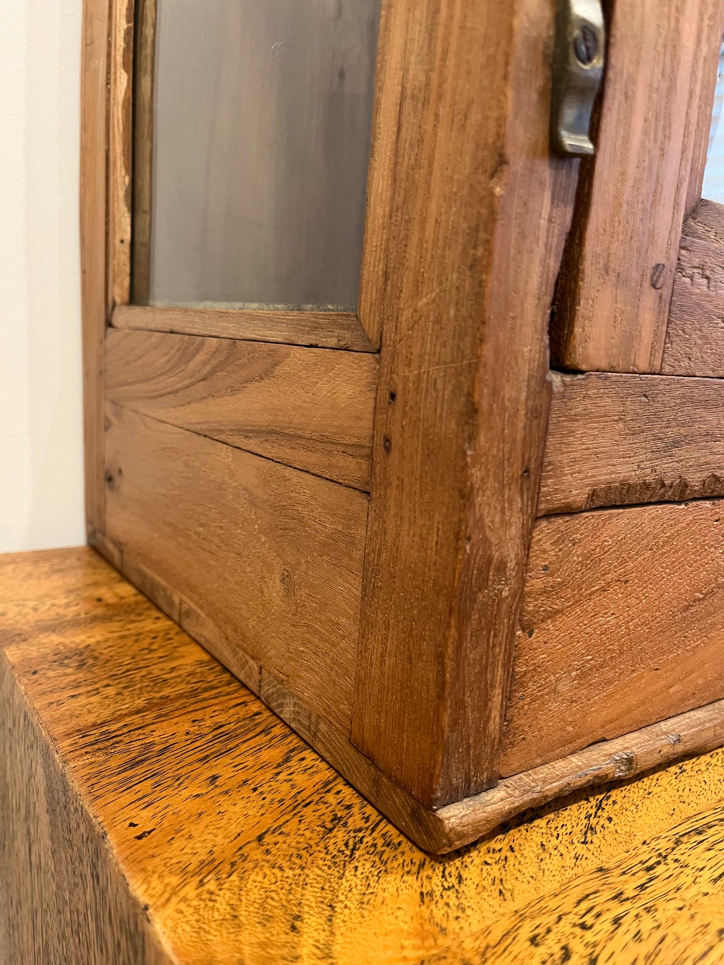 Vintage Wooden Display Cabinet with Wooden Figurine
