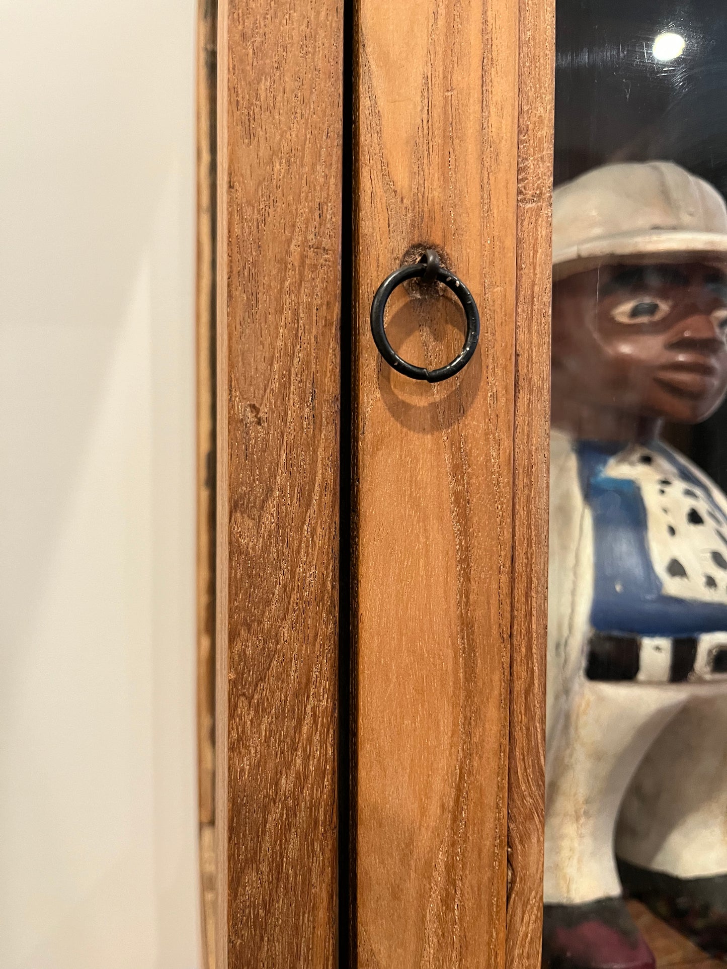 Vintage Wooden Display Cabinet with Wooden Figurine