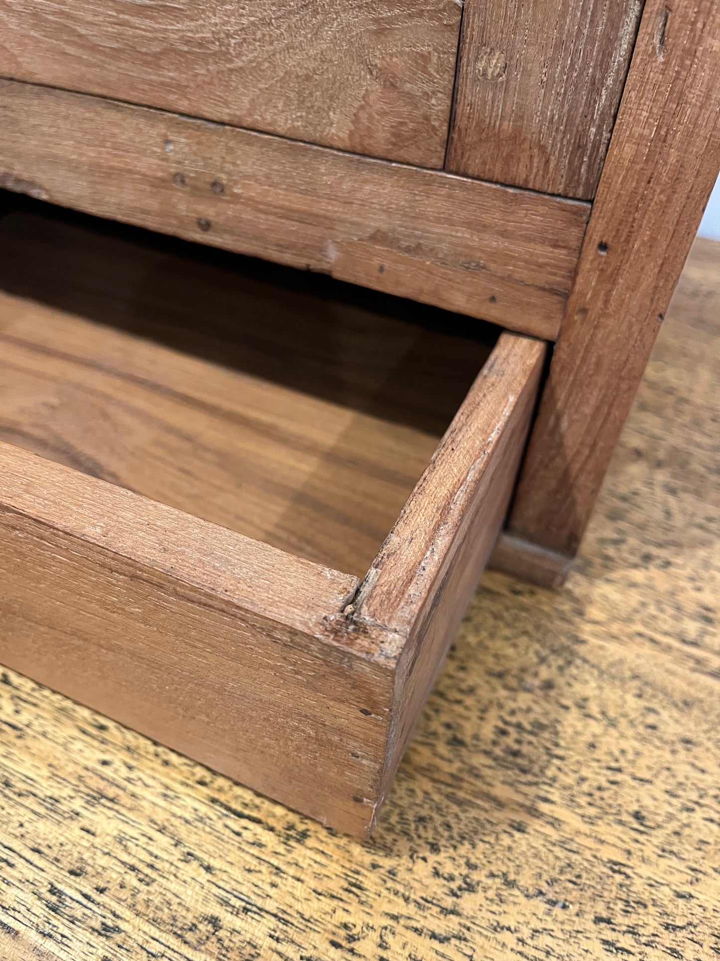 Vintage Wooden Display Cabinet with Wooden Figurine