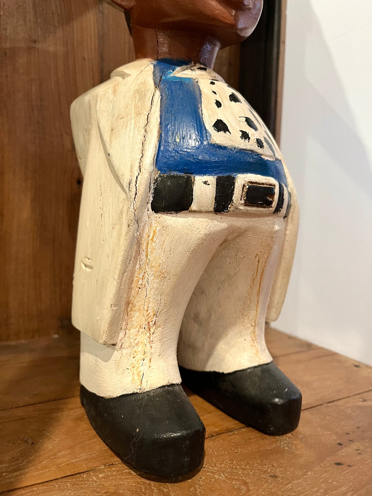 Vintage Wooden Display Cabinet with Wooden Figurine