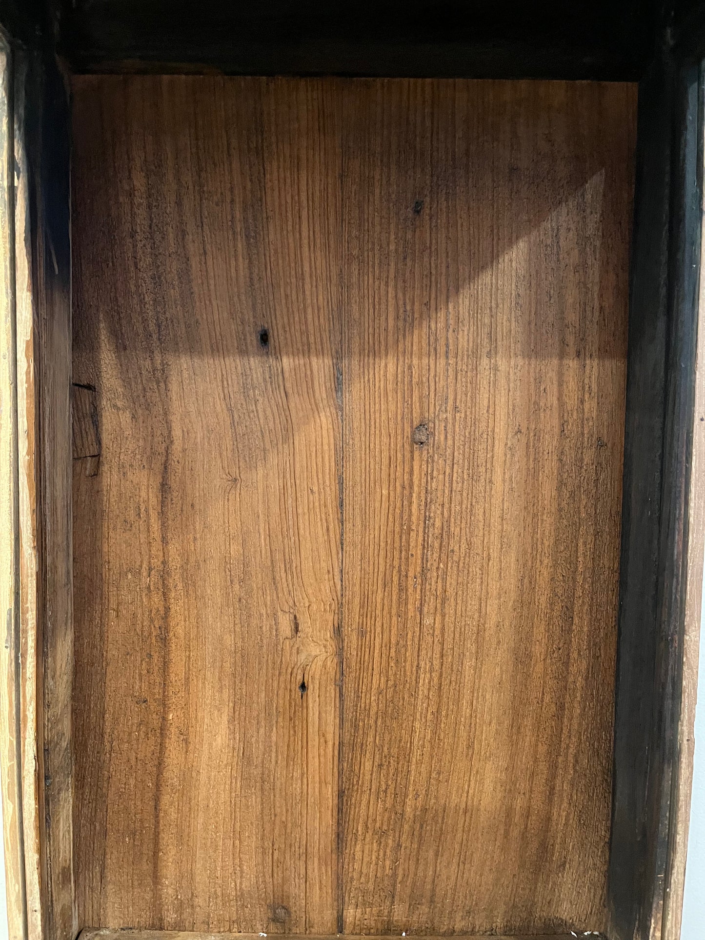 Vintage Wooden Display Cabinet with Wooden Figurine