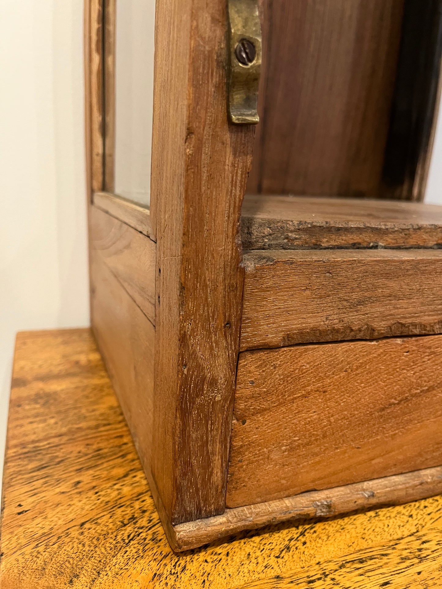 Vintage Wooden Display Cabinet with Wooden Figurine