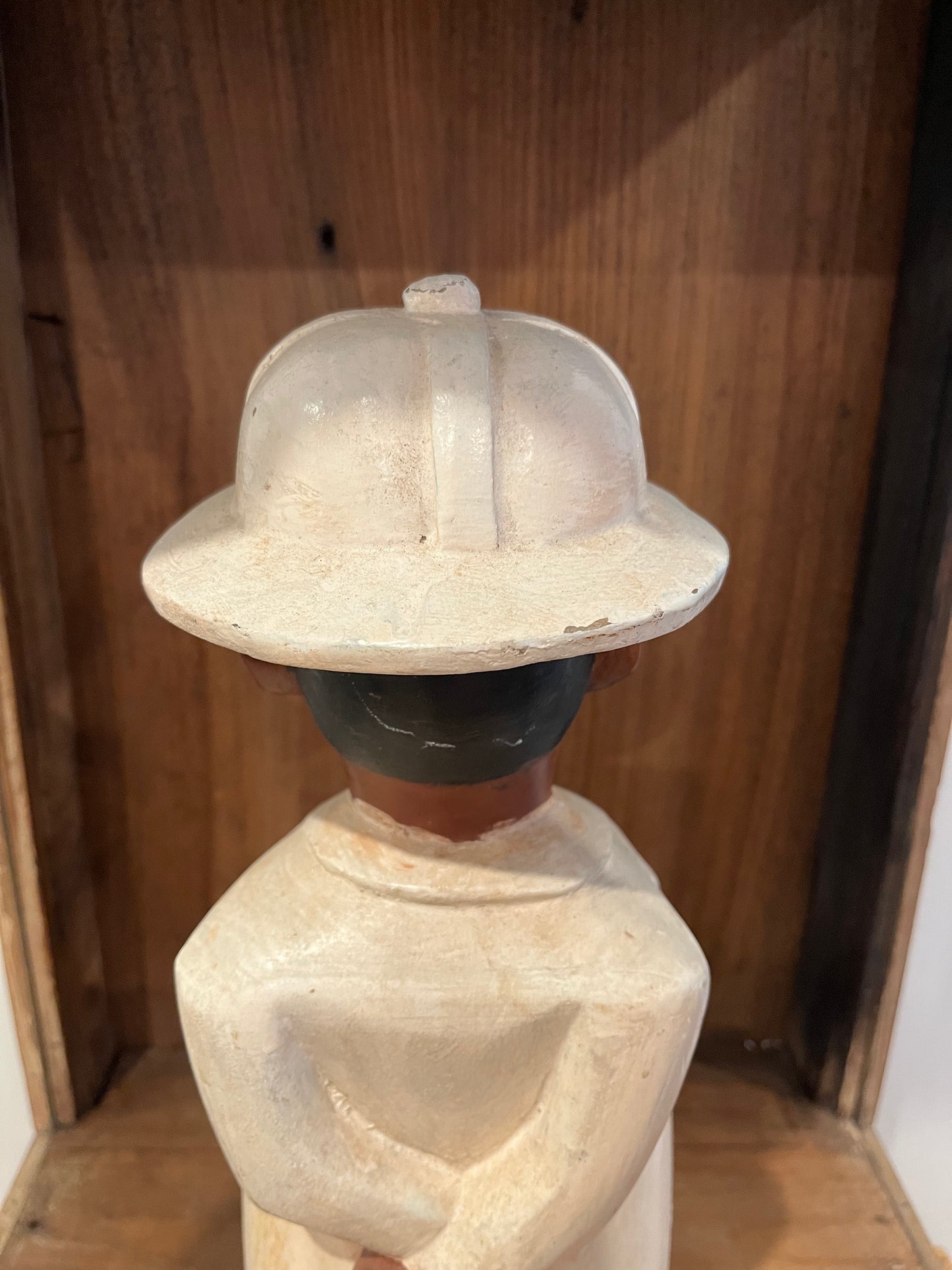 Vintage Wooden Display Cabinet with Wooden Figurine