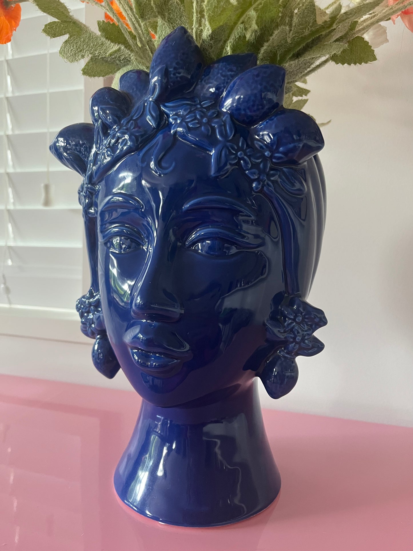 Blue Ceramic Head Vase