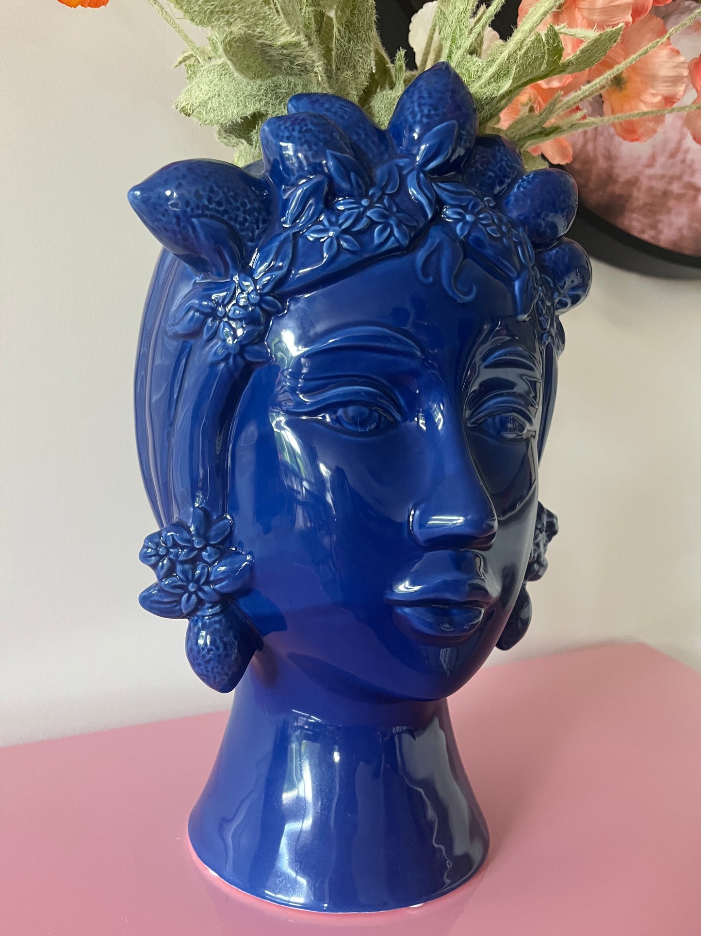 Blue Ceramic Head Vase