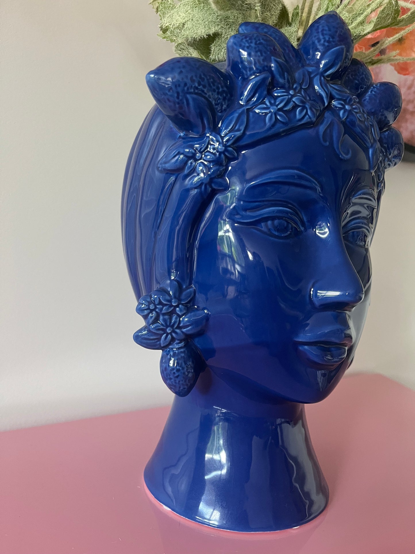 Blue Ceramic Head Vase