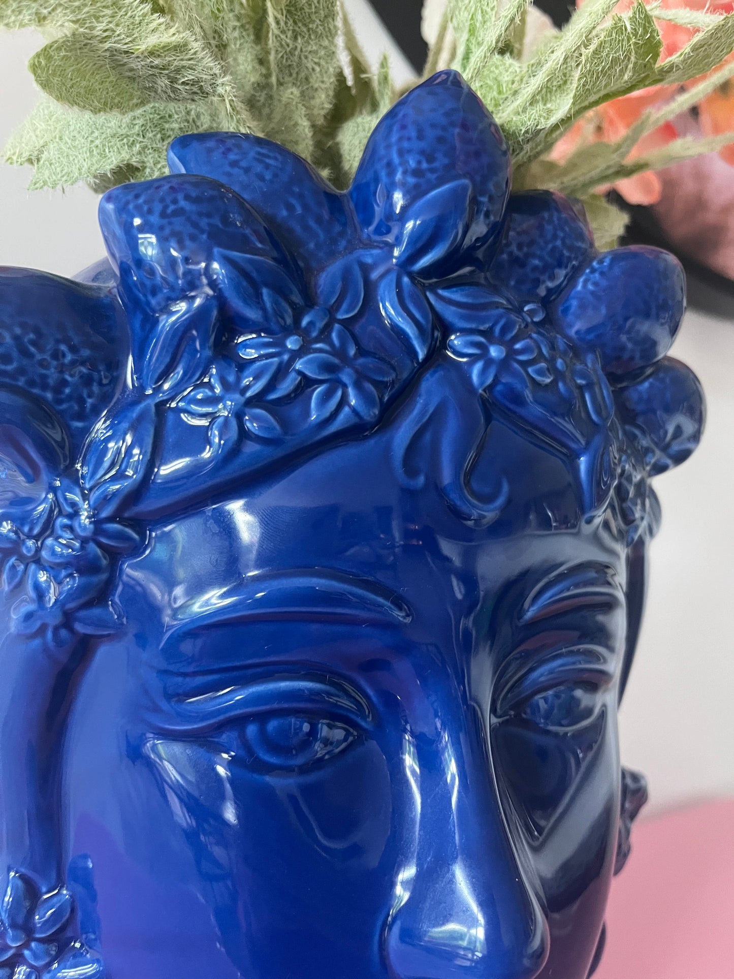Blue Ceramic Head Vase