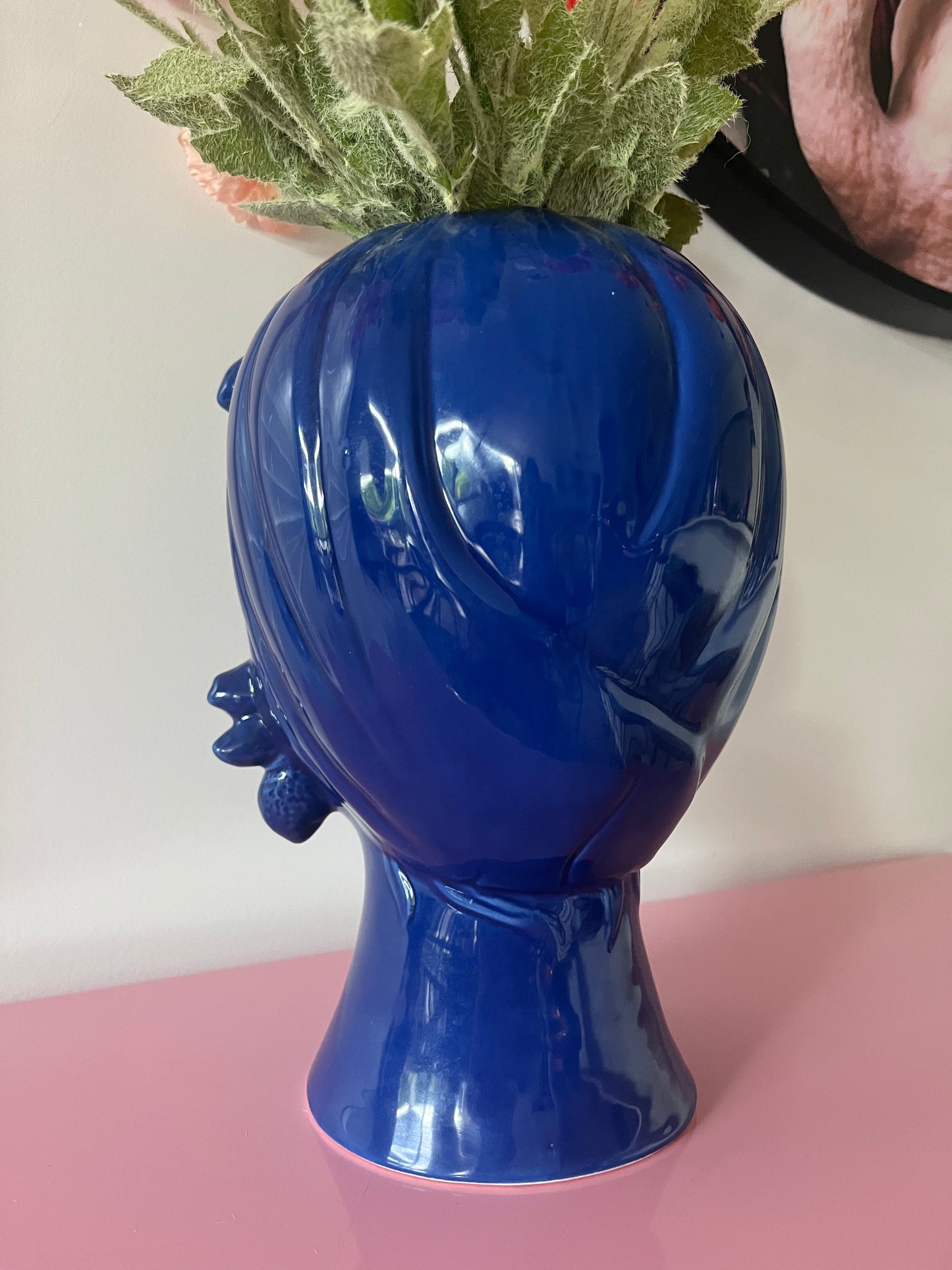 Blue Ceramic Head Vase