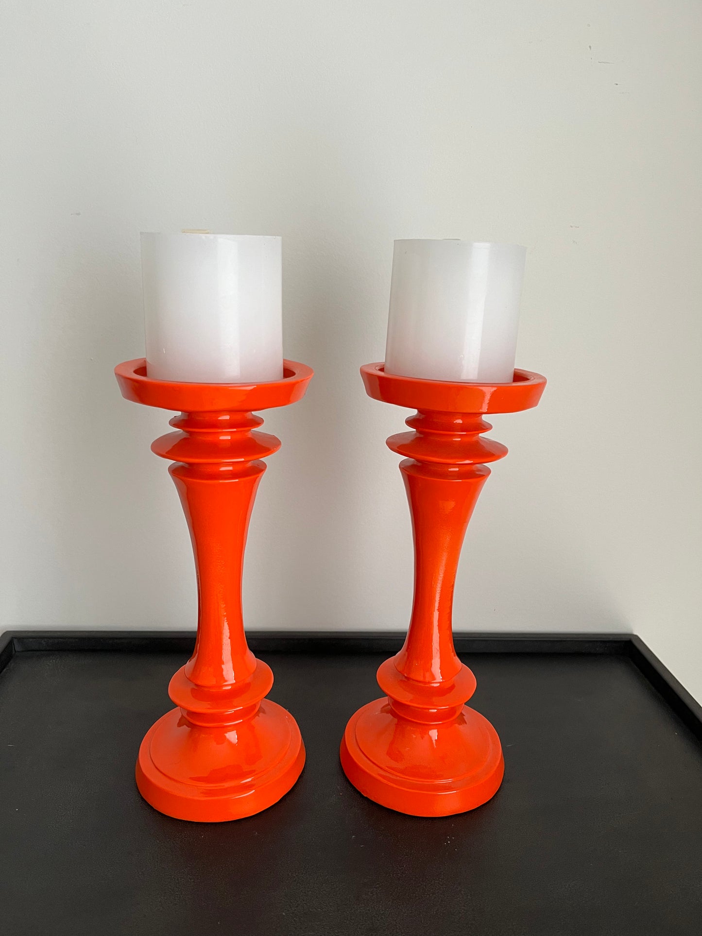 Funky Pair of Orange Candle Holders