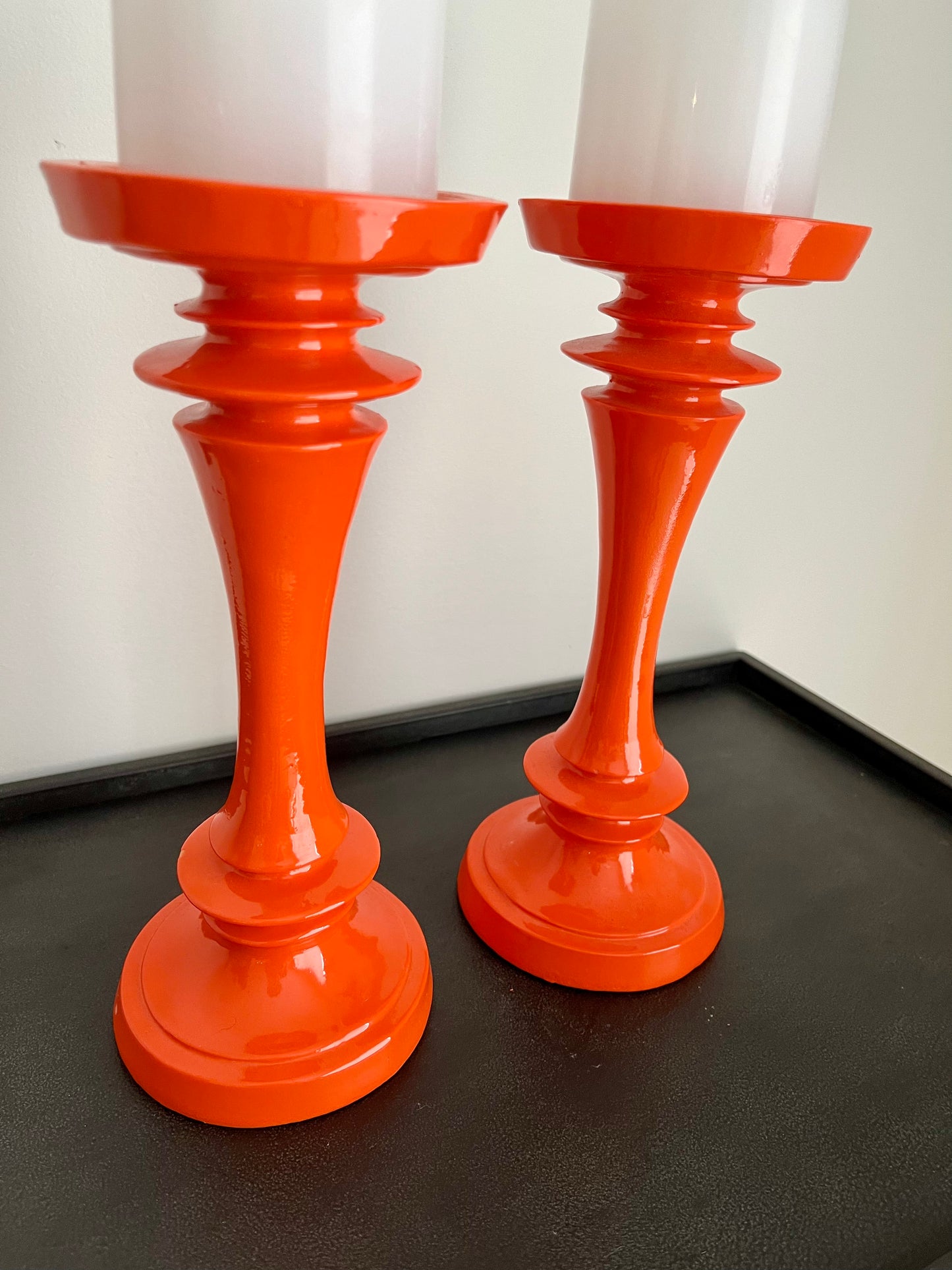 Funky Pair of Orange Candle Holders