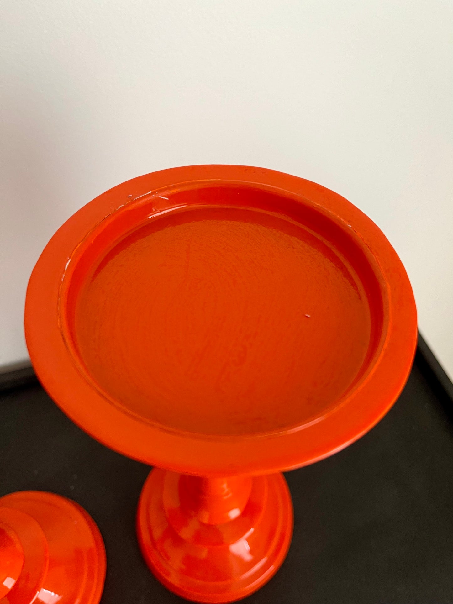 Funky Pair of Orange Candle Holders