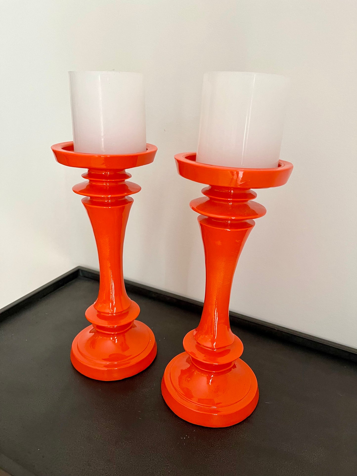 Funky Pair of Orange Candle Holders