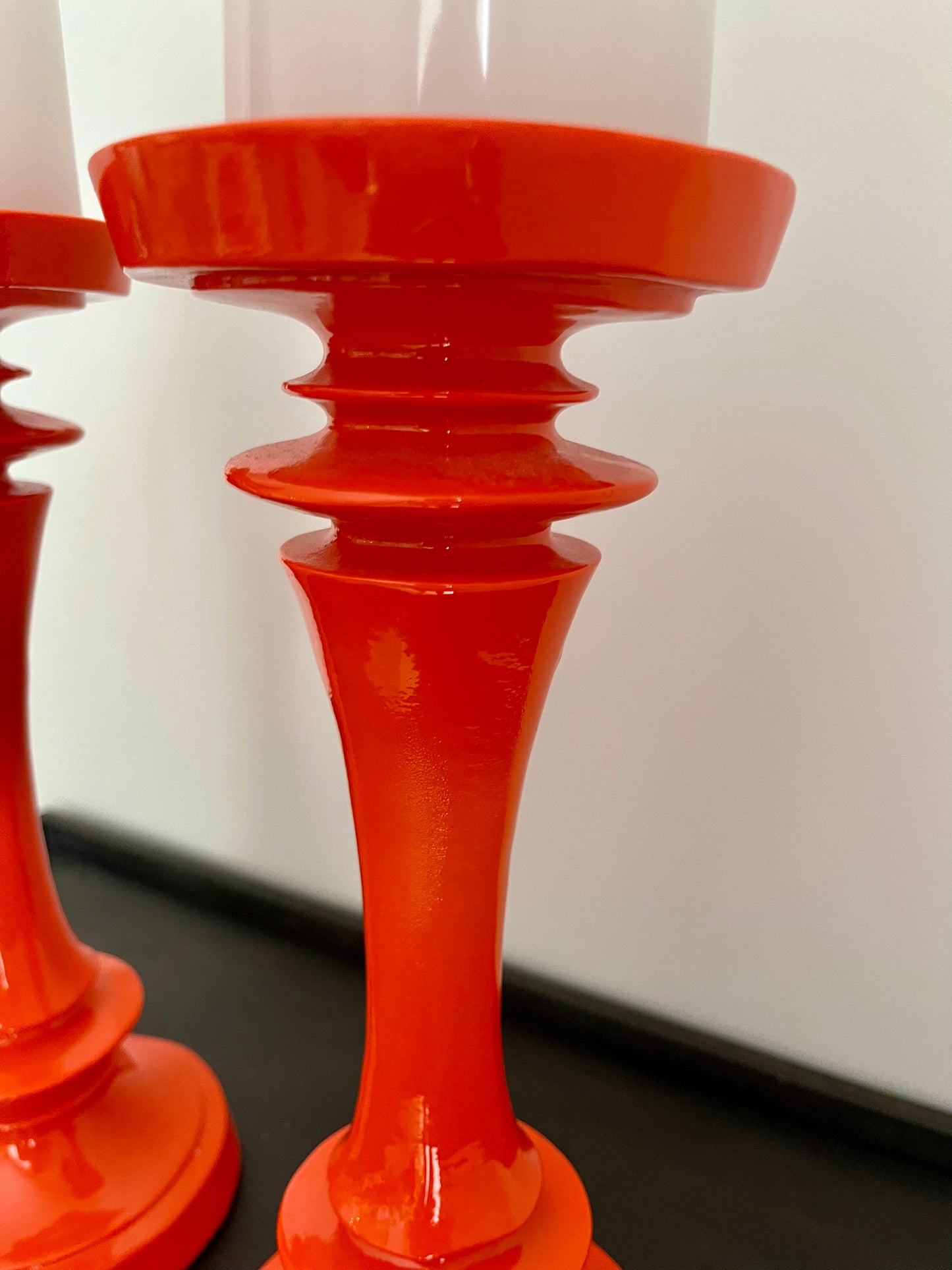Funky Pair of Orange Candle Holders
