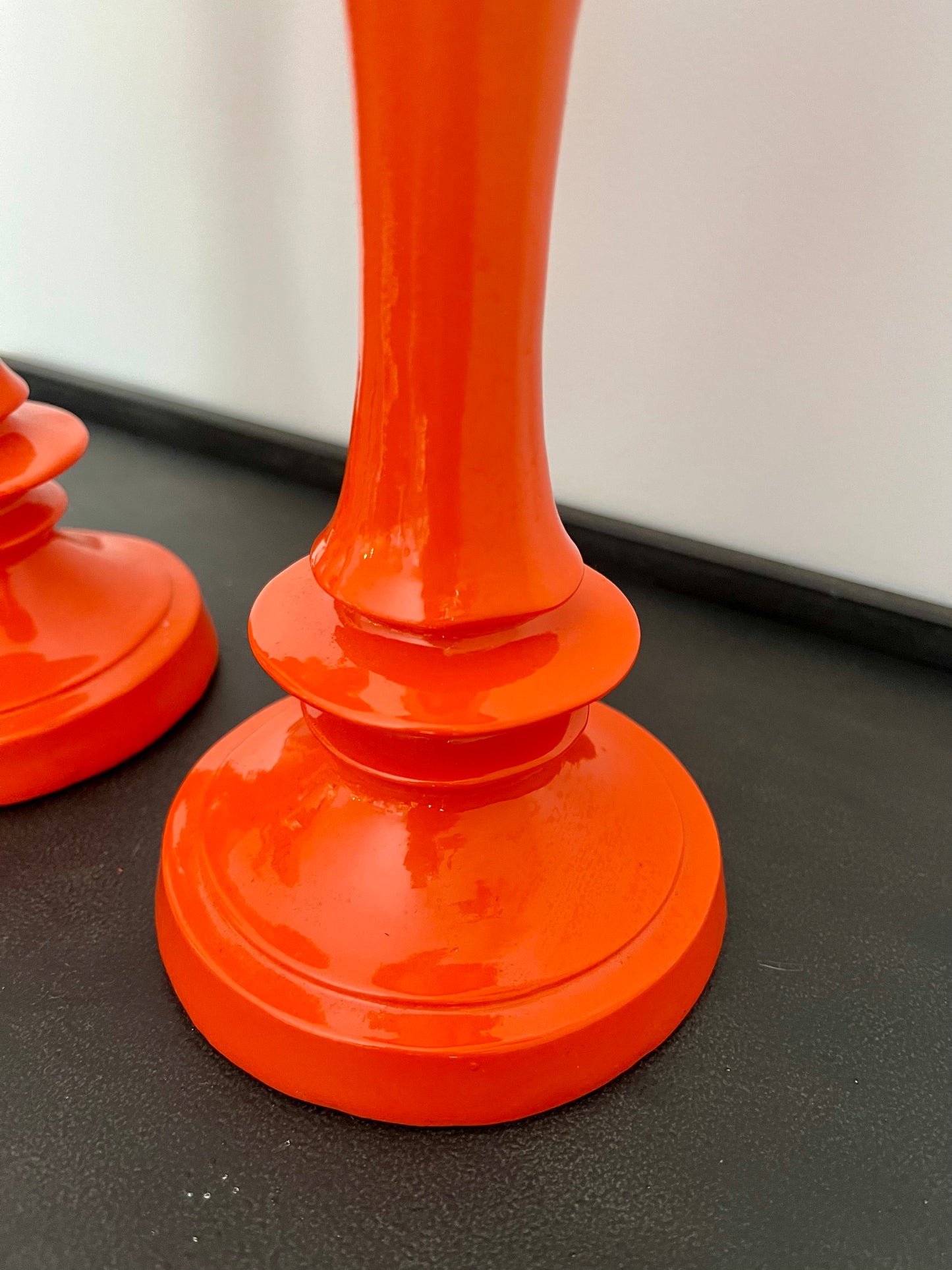 Funky Pair of Orange Candle Holders