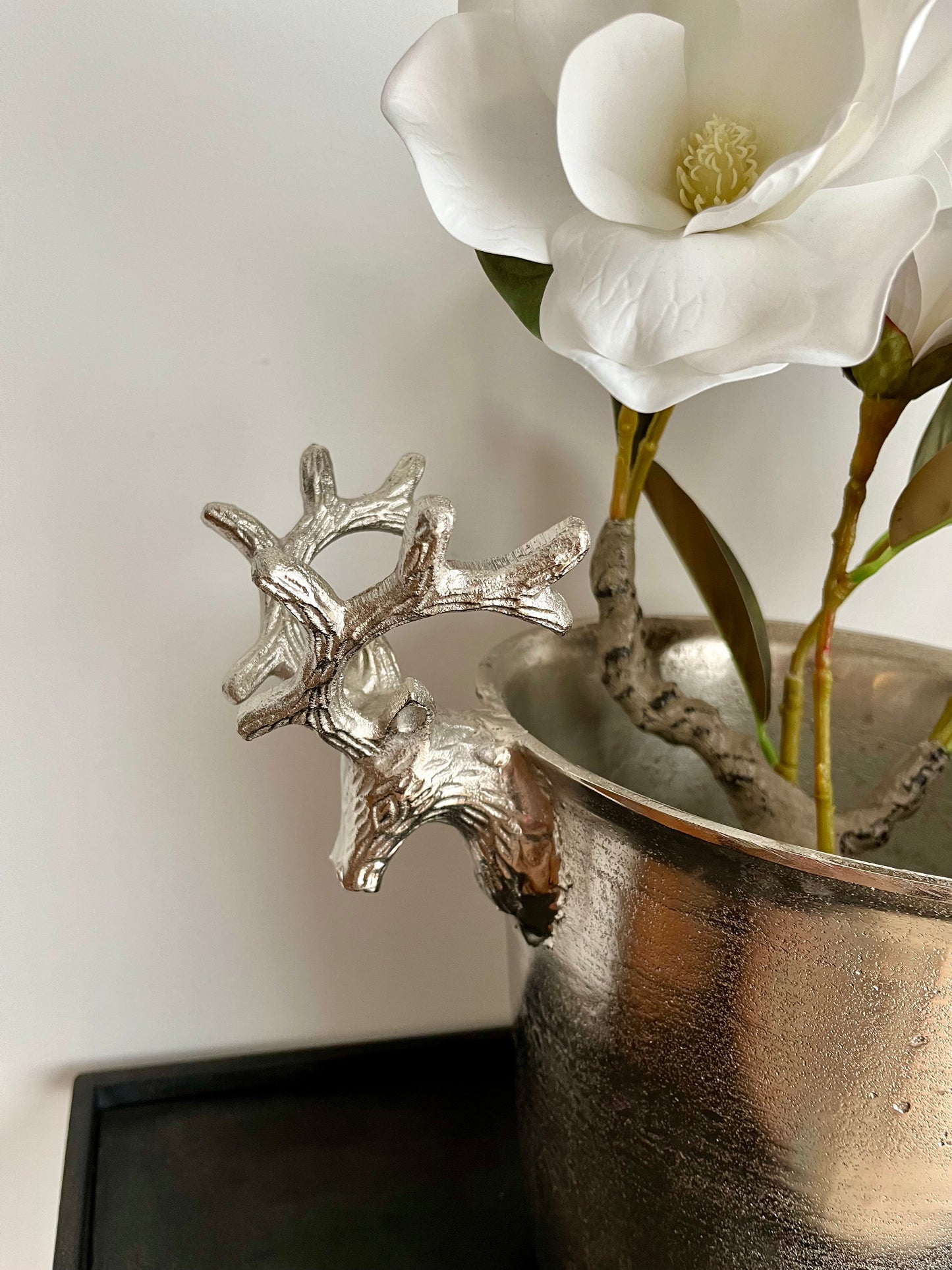 Le Forge Silver Champagne Bucket With Faux Magnolia Plant