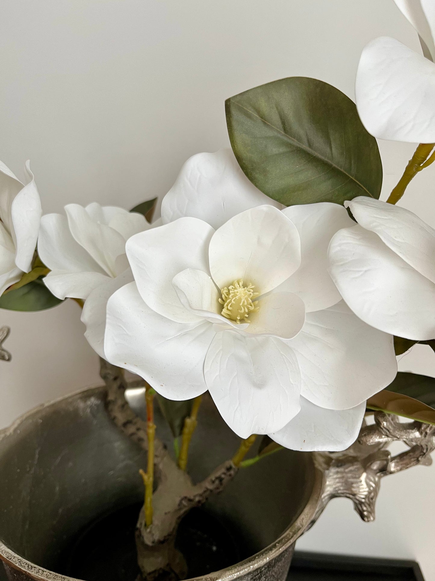 Le Forge Silver Champagne Bucket With Faux Magnolia Plant