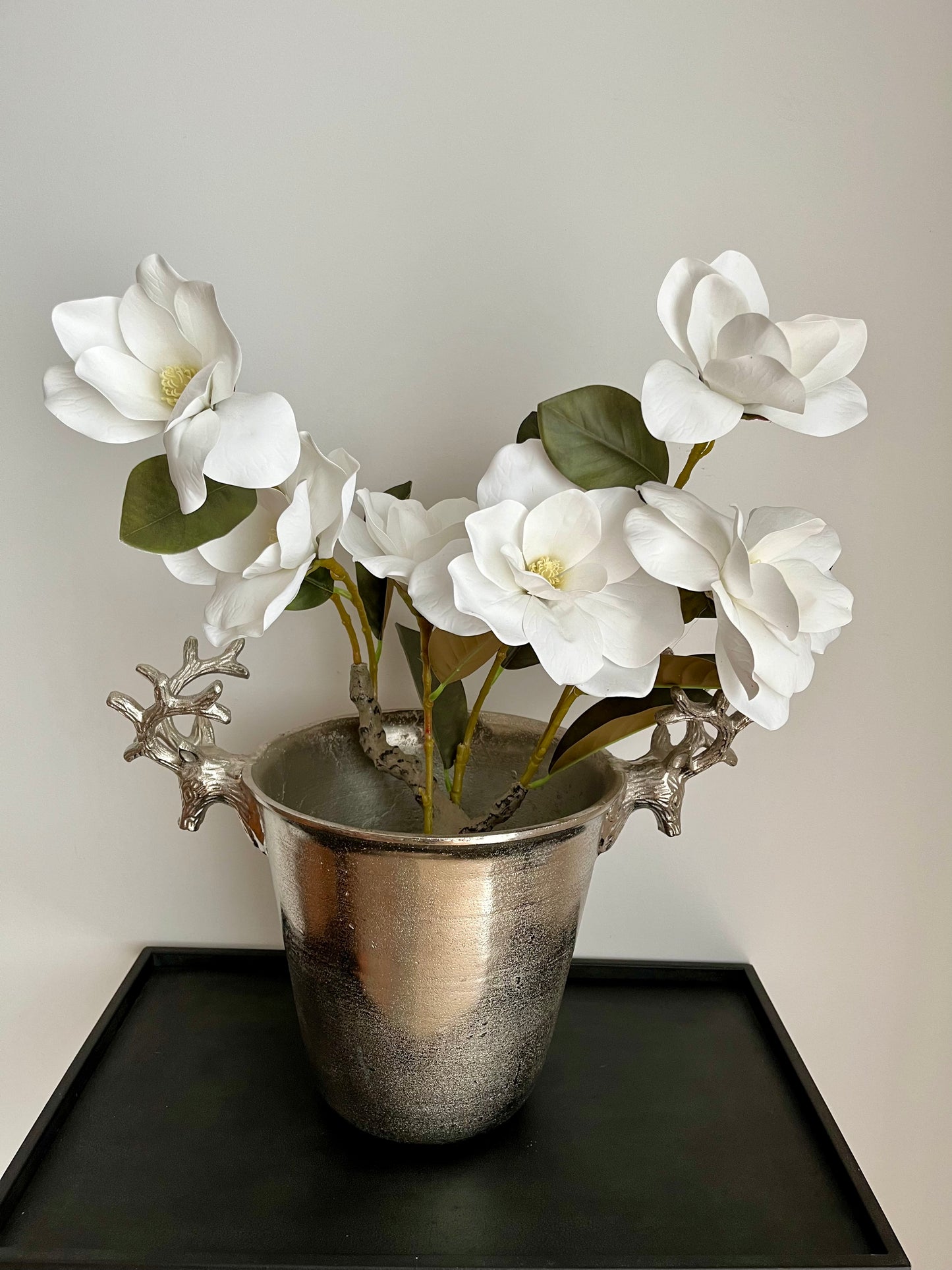 Le Forge Silver Champagne Bucket With Faux Magnolia Plant