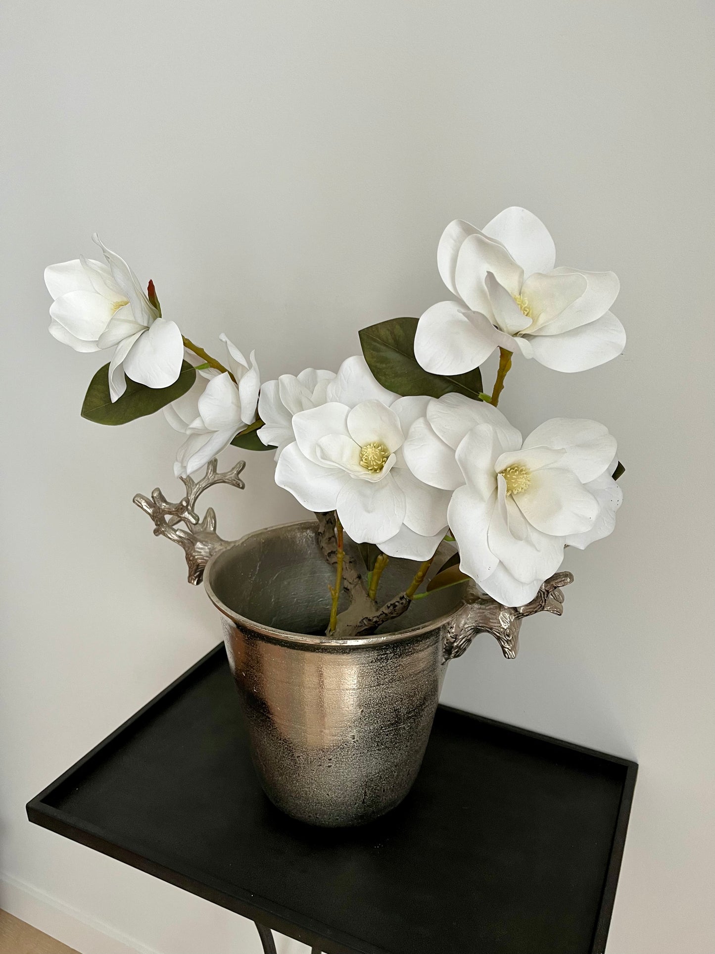Le Forge Silver Champagne Bucket With Faux Magnolia Plant