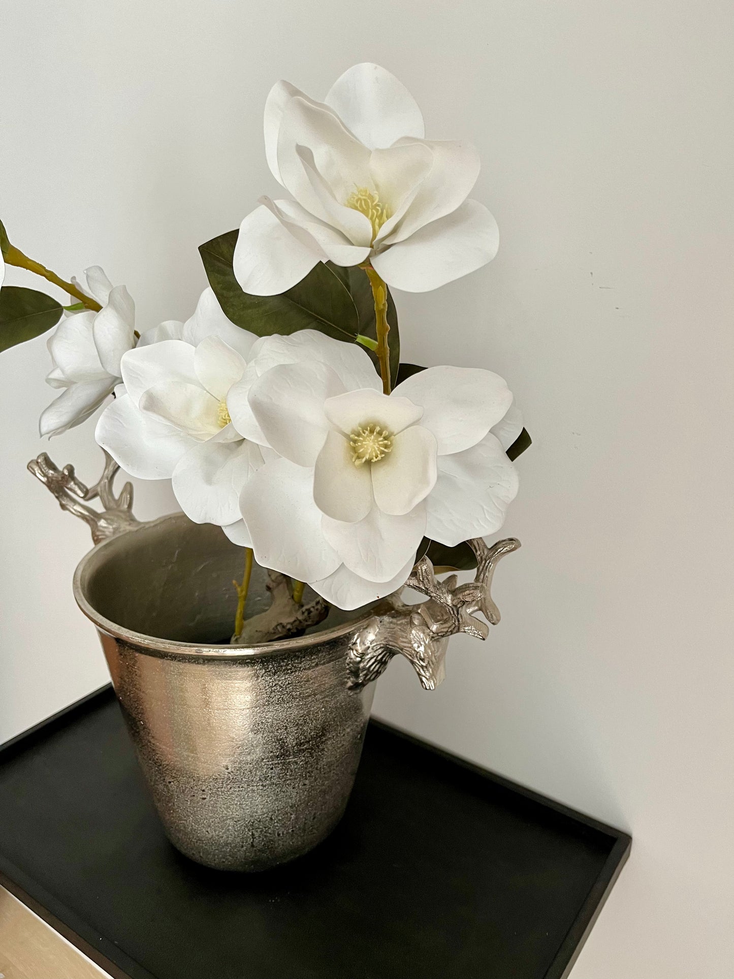 Le Forge Silver Champagne Bucket With Faux Magnolia Plant