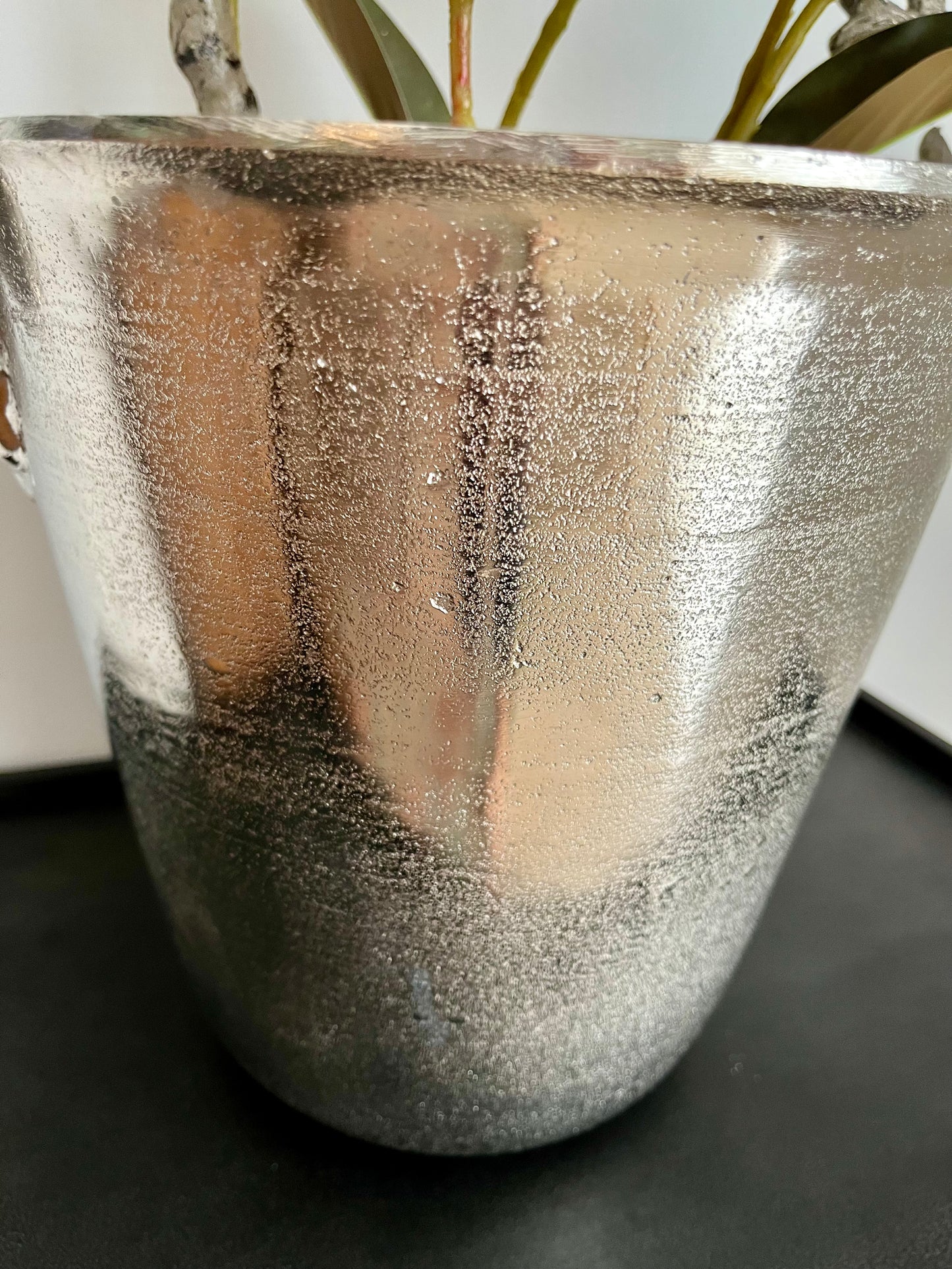 Le Forge Silver Champagne Bucket With Faux Magnolia Plant