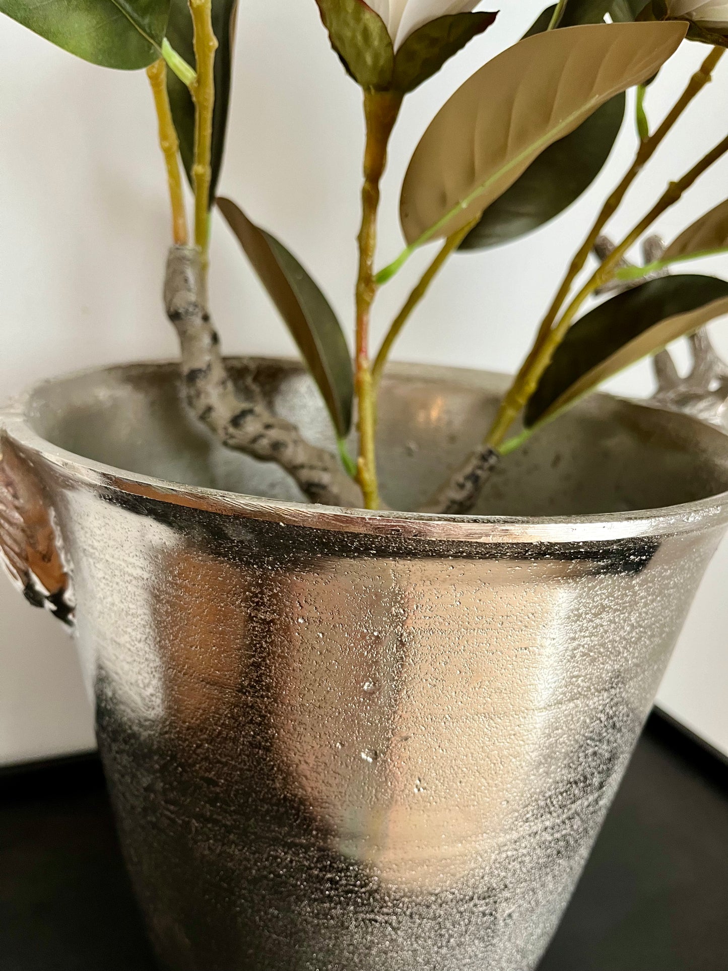 Le Forge Silver Champagne Bucket With Faux Magnolia Plant