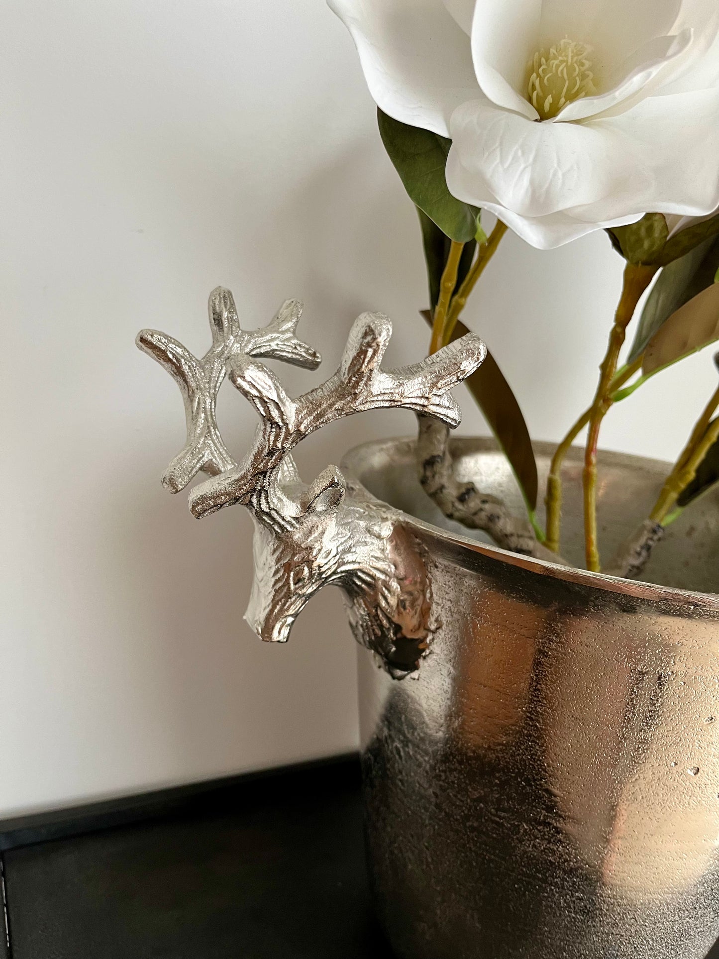 Le Forge Silver Champagne Bucket With Faux Magnolia Plant