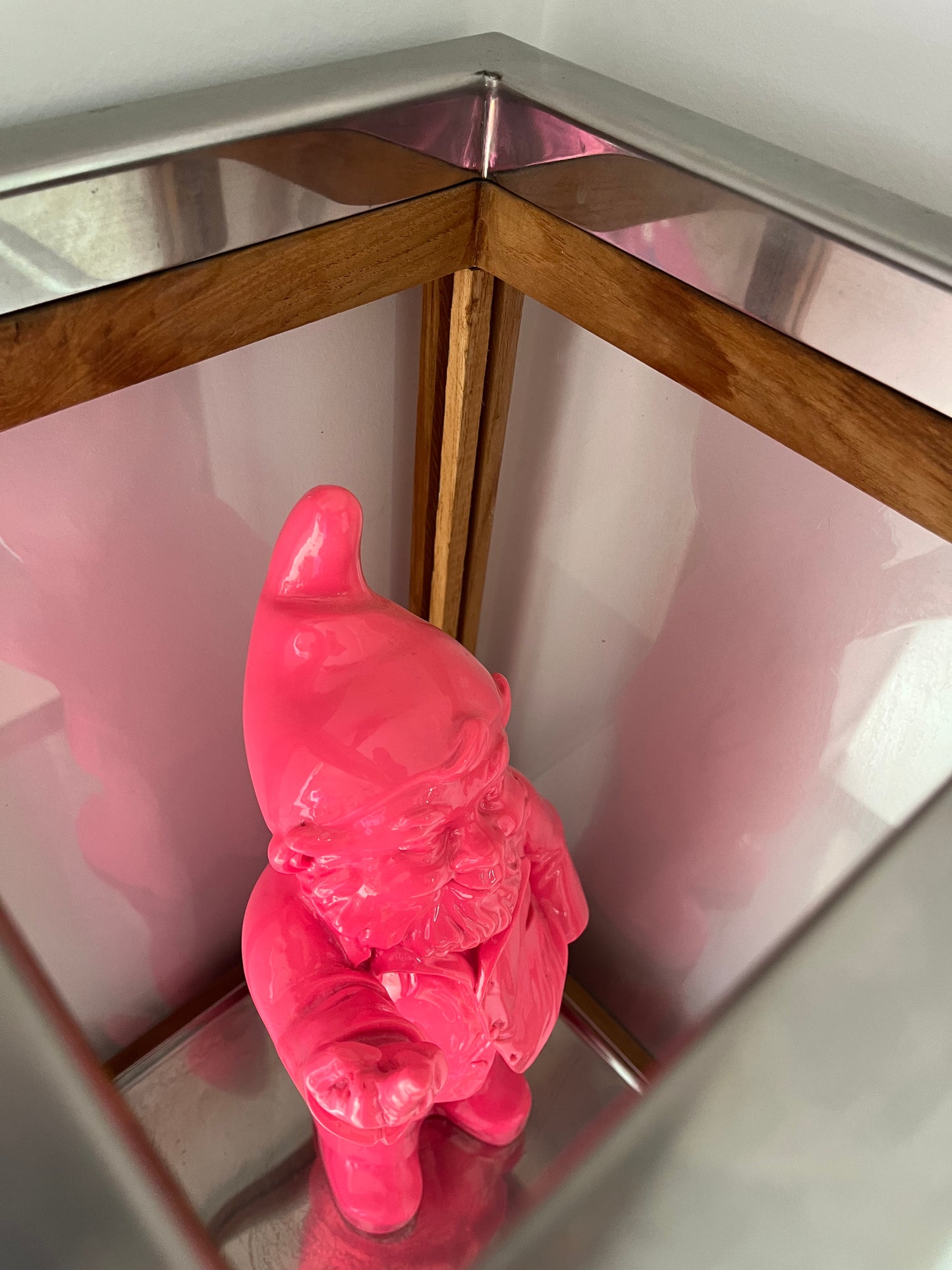 Wooden Pillar Display Stand with Naughty Gnome