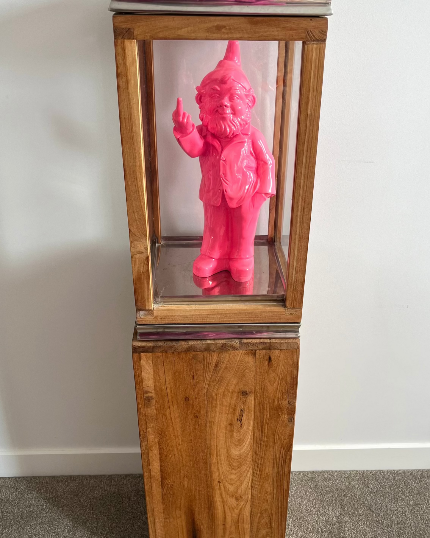 Wooden Pillar Display Stand with Naughty Gnome