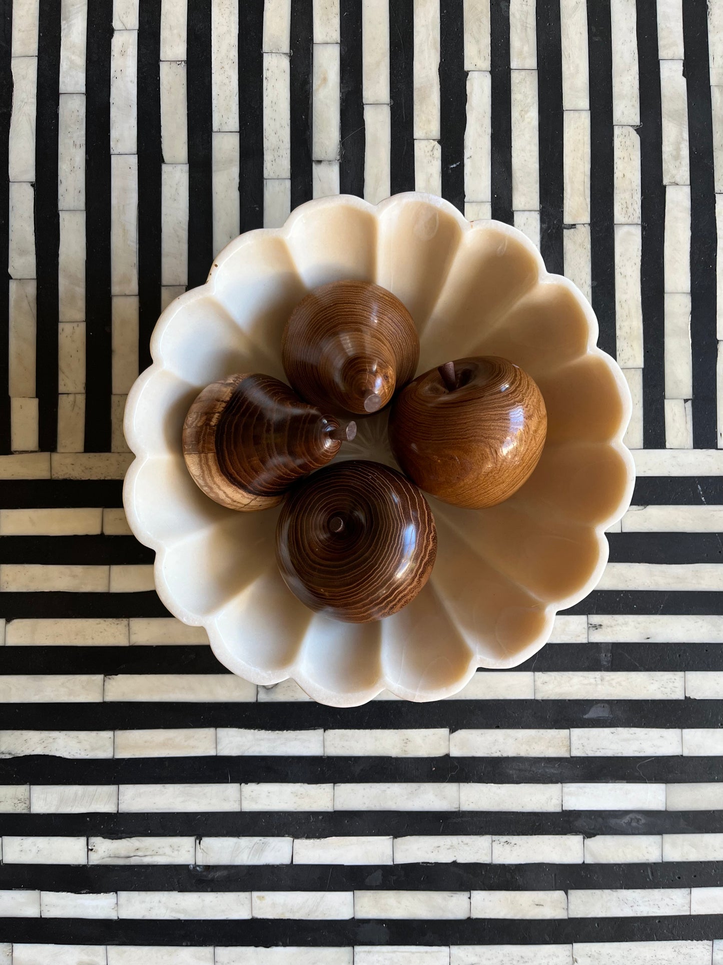 Beautiful Shell Shaped Bowl with Wooden Fruit