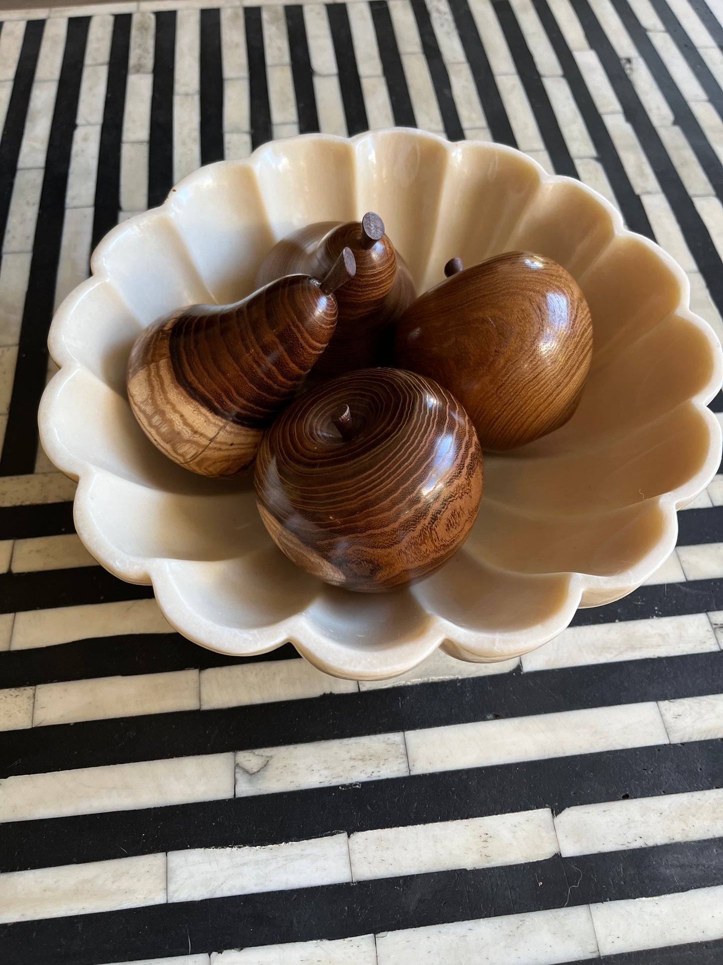 Beautiful Shell Shaped Bowl with Wooden Fruit