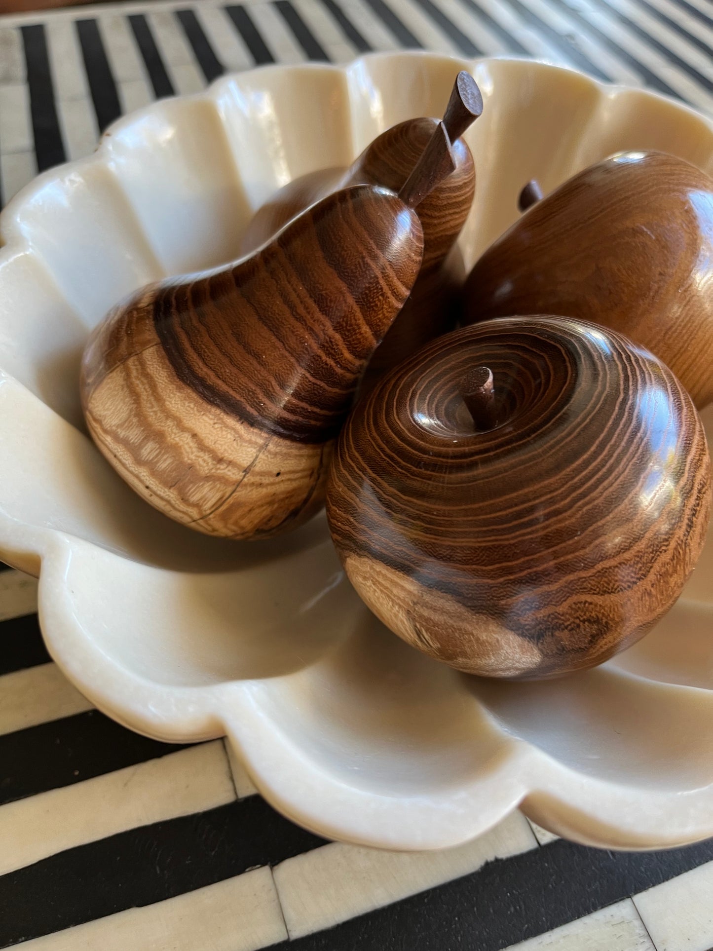 Beautiful Shell Shaped Bowl with Wooden Fruit