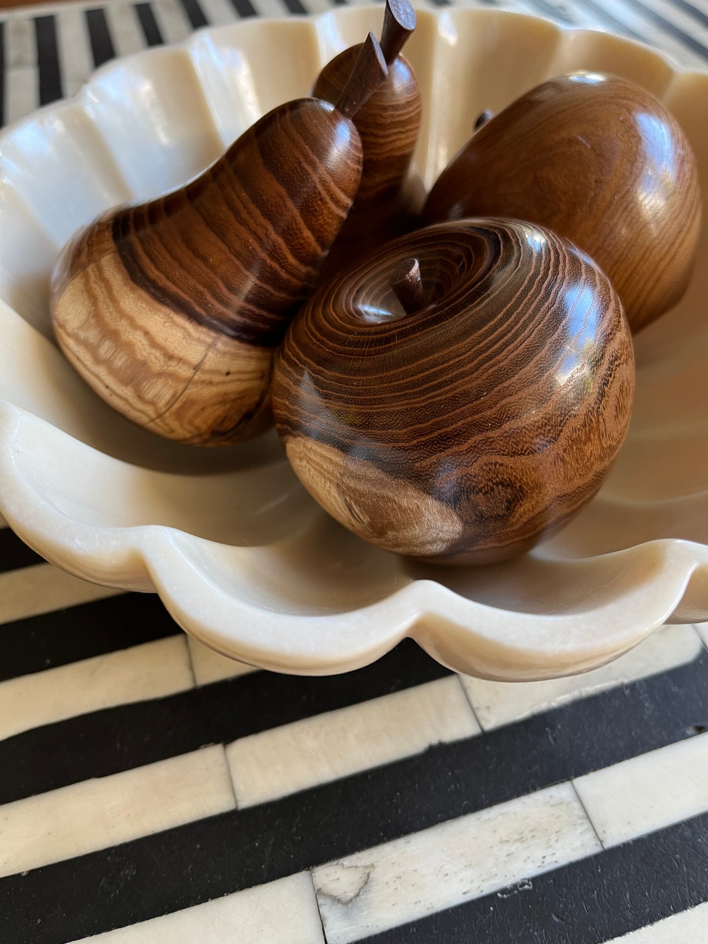 Beautiful Shell Shaped Bowl with Wooden Fruit
