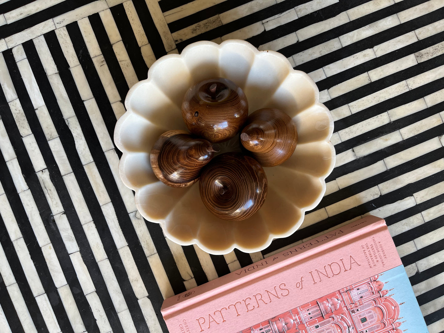 Beautiful Shell Shaped Bowl with Wooden Fruit