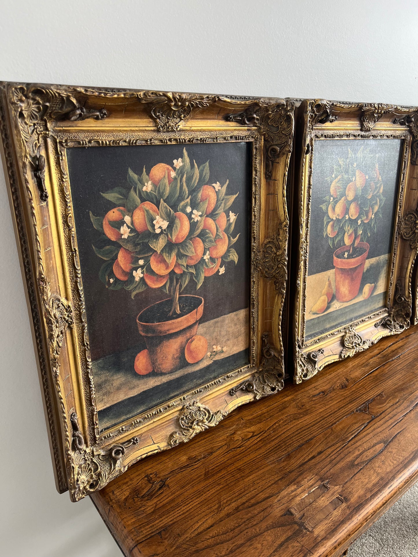 Beautiful Trio of French Canvas Gold Framed Prints