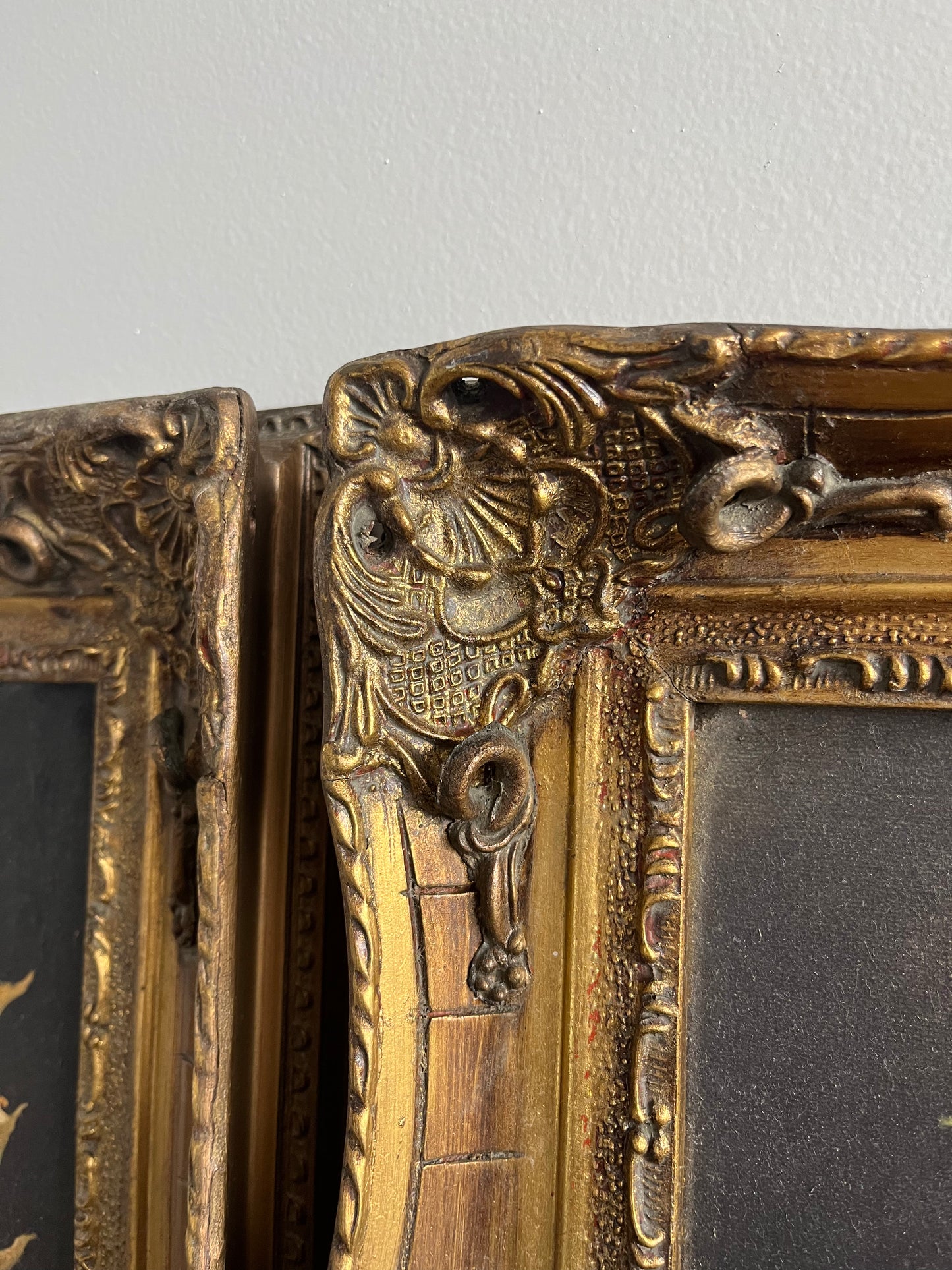 Beautiful Trio of French Canvas Gold Framed Prints