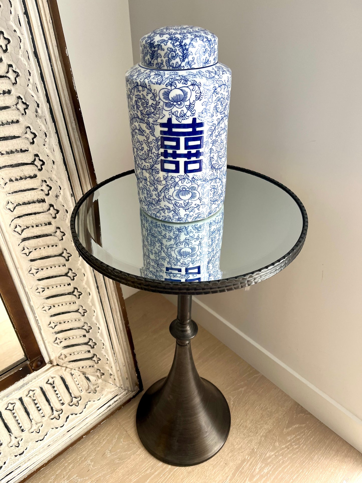 Elegant Early Settler Side Table with Stunning Shanghai Ceramic Jar