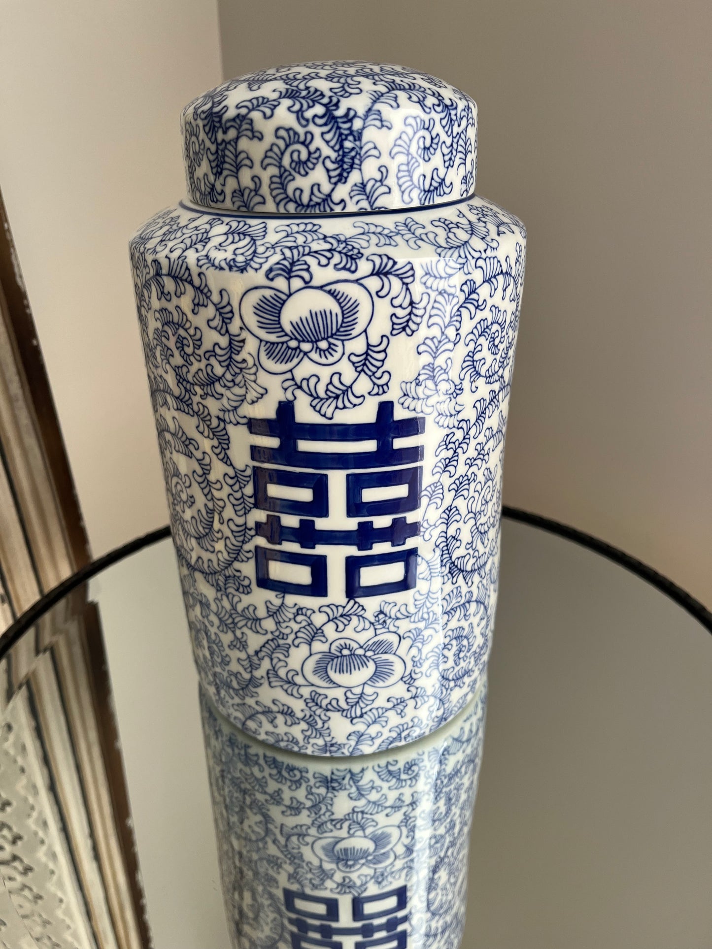 Elegant Early Settler Side Table with Stunning Shanghai Ceramic Jar