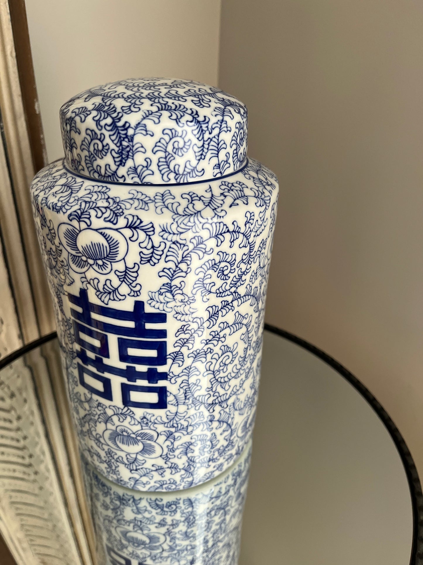 Elegant Early Settler Side Table with Stunning Shanghai Ceramic Jar