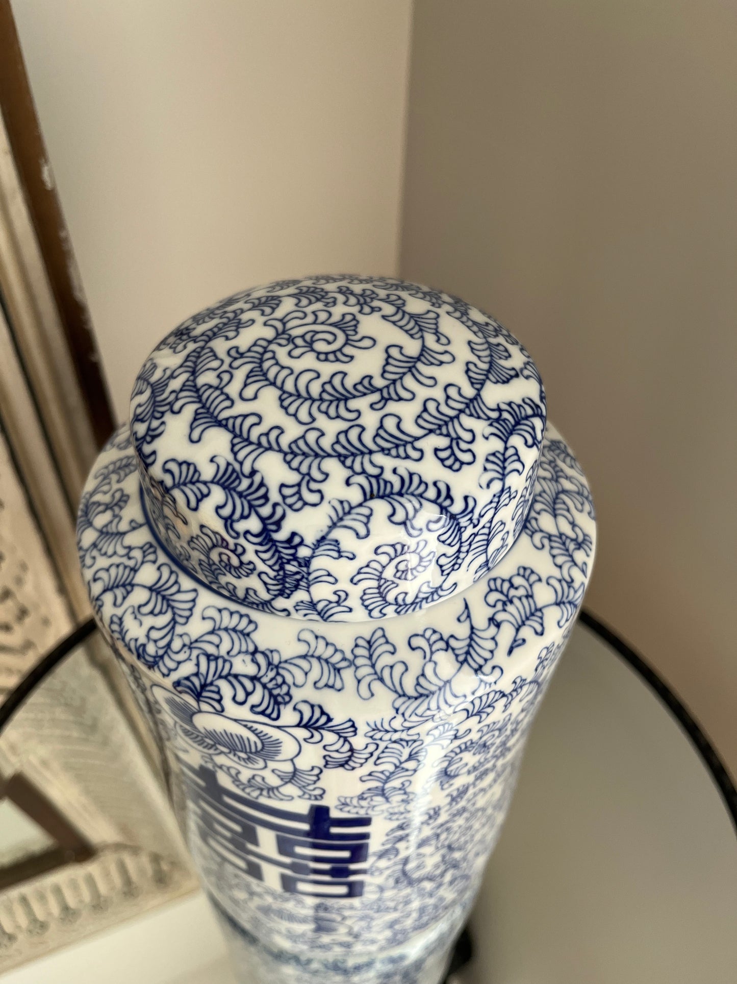 Elegant Early Settler Side Table with Stunning Shanghai Ceramic Jar